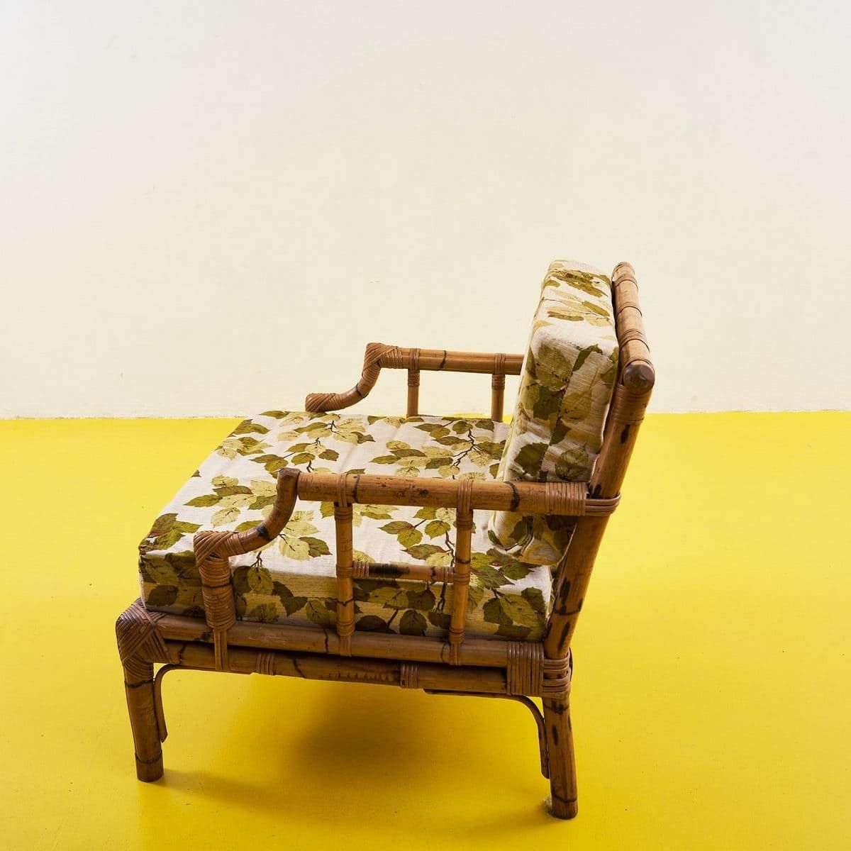 Vintage Rattan Armchair With Floral Cushions photo 415.0