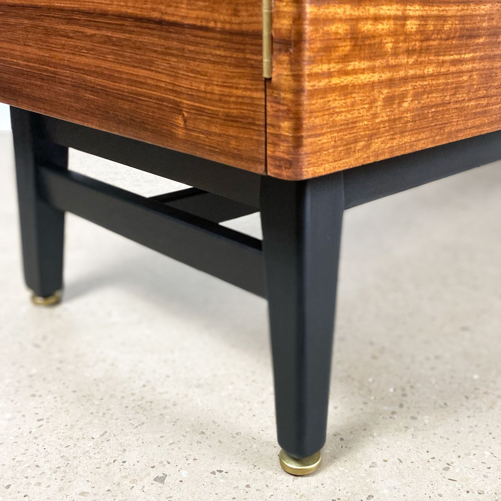 photo for sale Mid 20th Century Vintage Sideboard / Drinks Cabinet / Cocktail Bar By 'Beautility' Black Gold With Pollock Style 'Splatter'