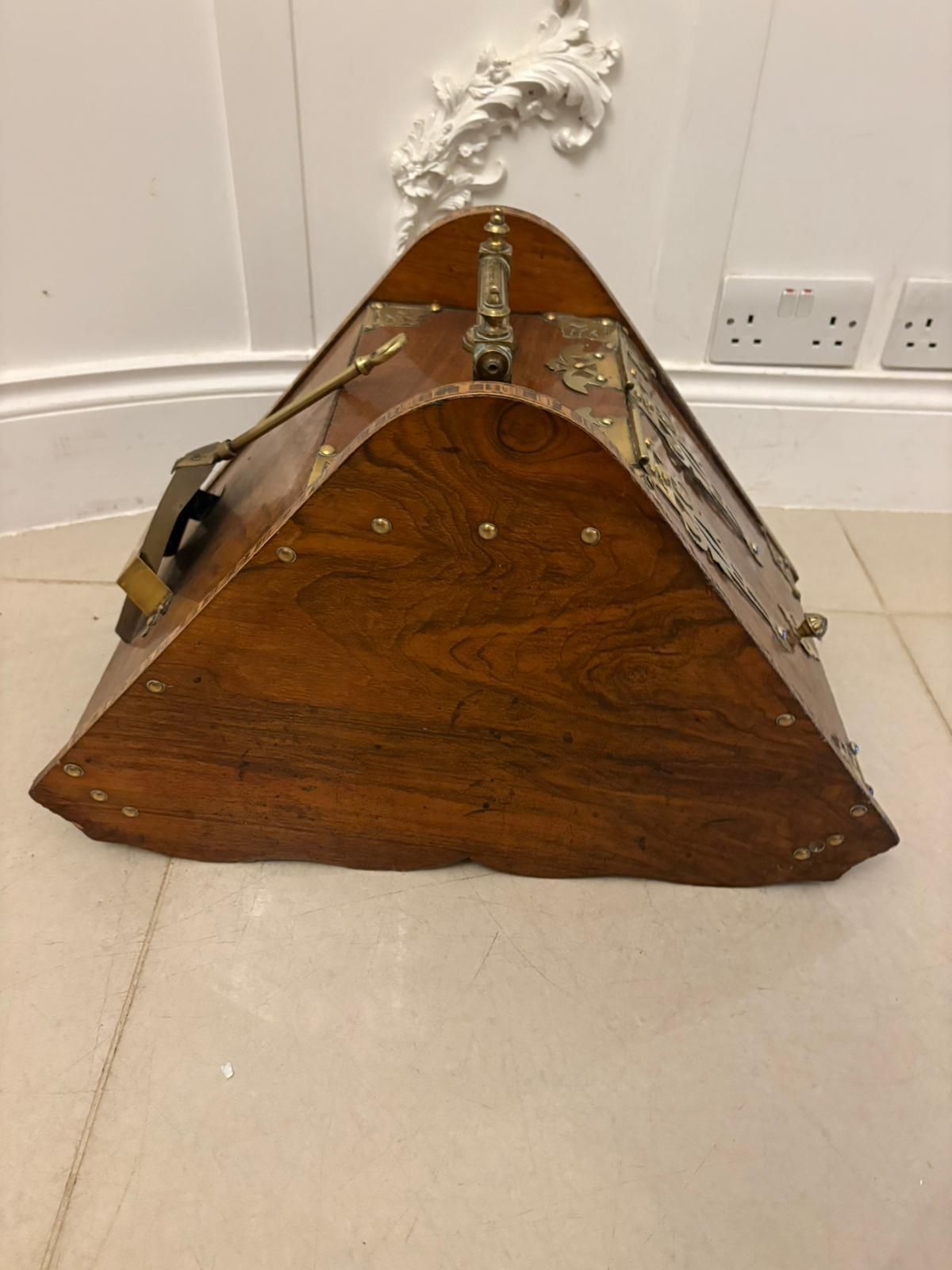 Antique  19th Century Quality Brass Mounted Walnut Coal Scuttle photo Home Fixtures