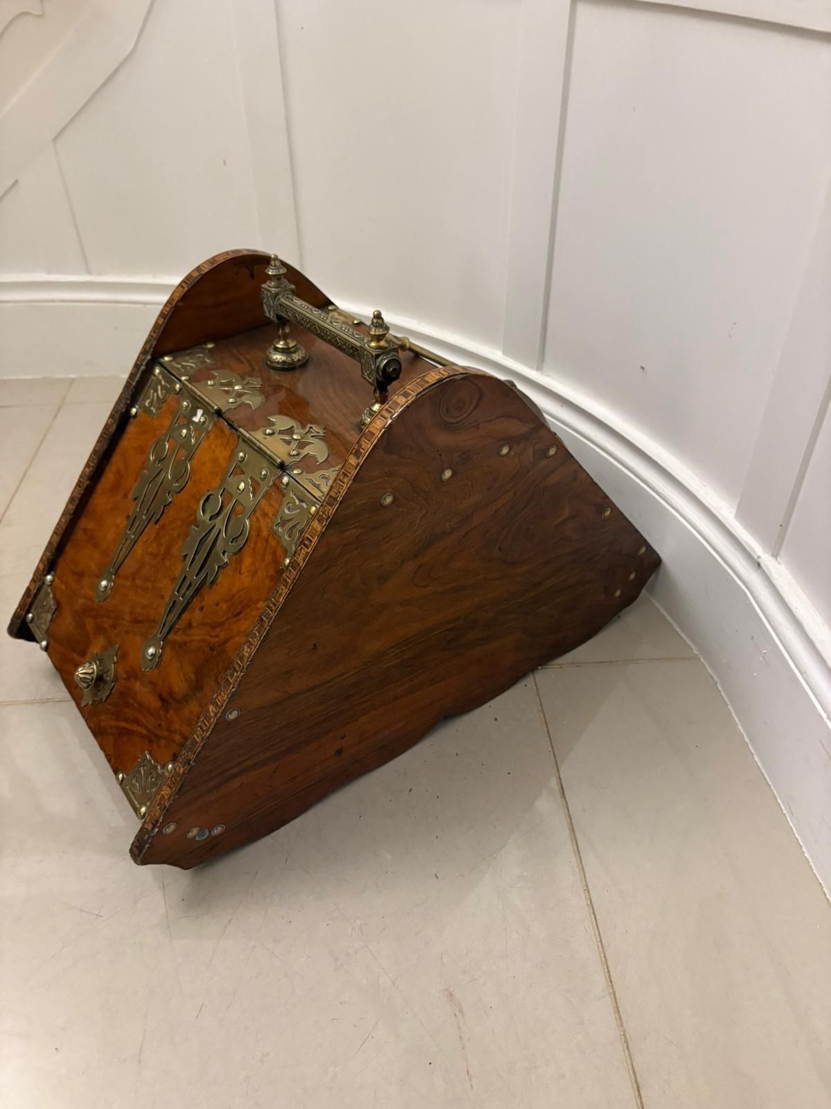 Antique  19th Century Quality Brass Mounted Walnut Coal Scuttle photo 985.0