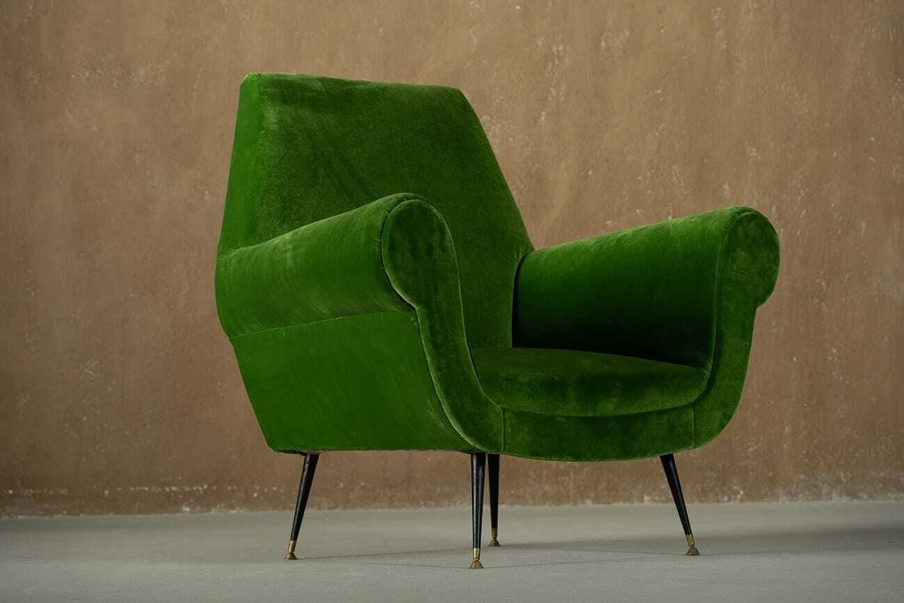 Sale ! Green Velvet Armchairs By Gigi Radice, Italy 1950’s Set Of 2 photo vinterior
