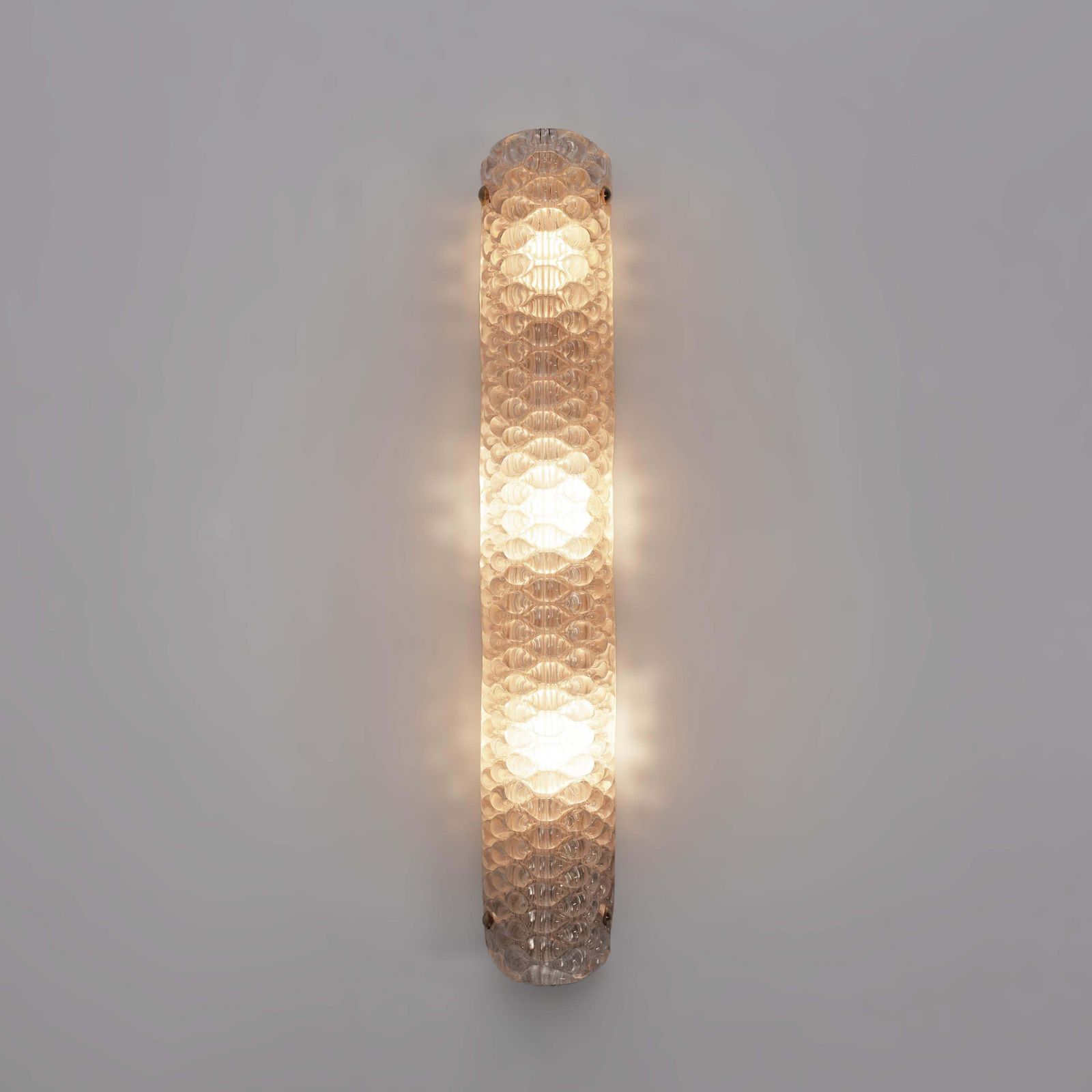 Pair Of Modern Italian Brass And Murano Glass Textured Light Pink Wall Sconces photo 2152.0