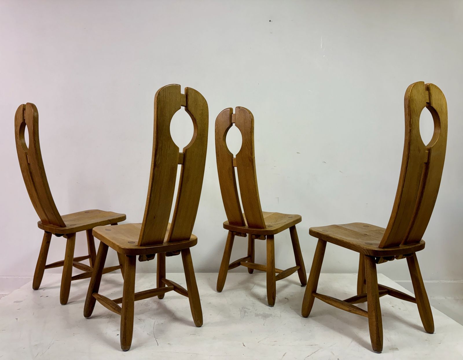 Set Of Four 1960s Oak Dining Chairs By De Puydt photo buy