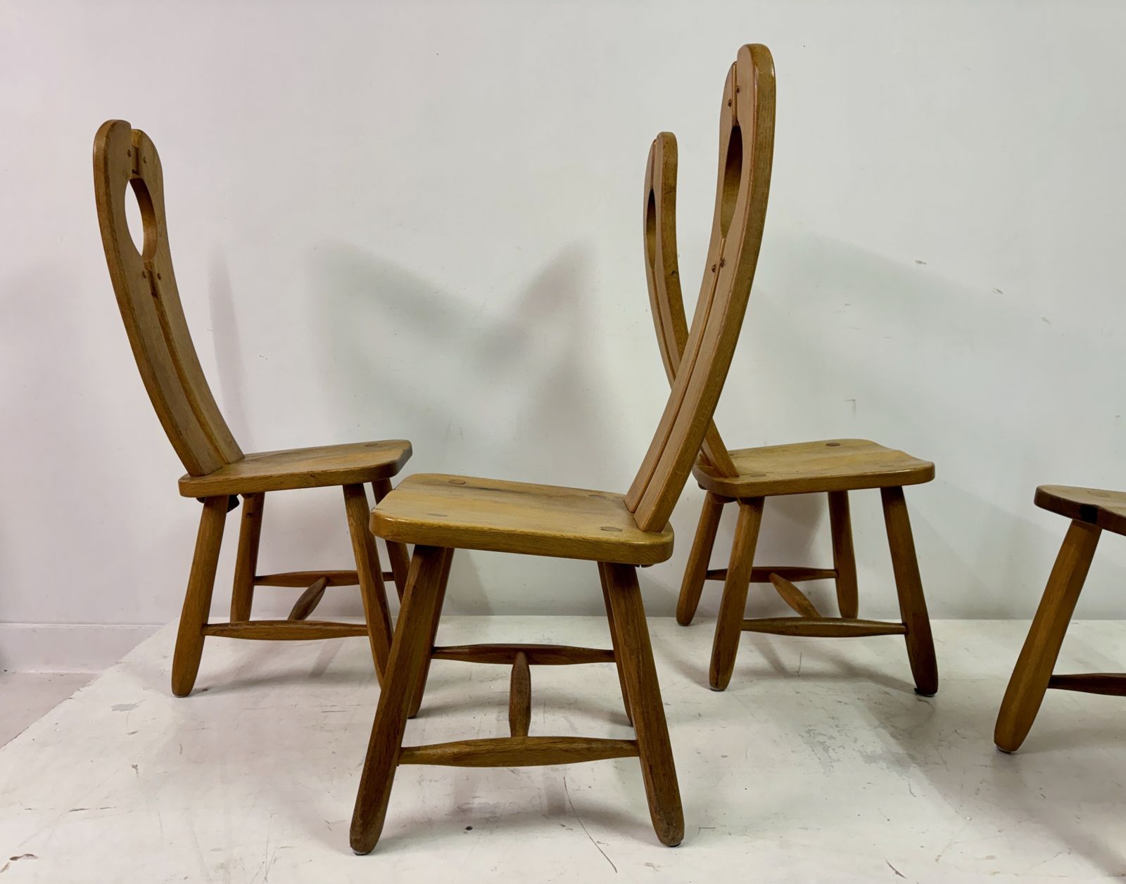 photo vintage Set Of Four 1960s Oak Dining Chairs By De Puydt