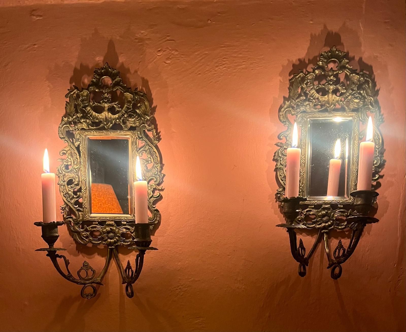 A Pair Of Antique French Mirrored Wall Sconces (Early 19th Century)