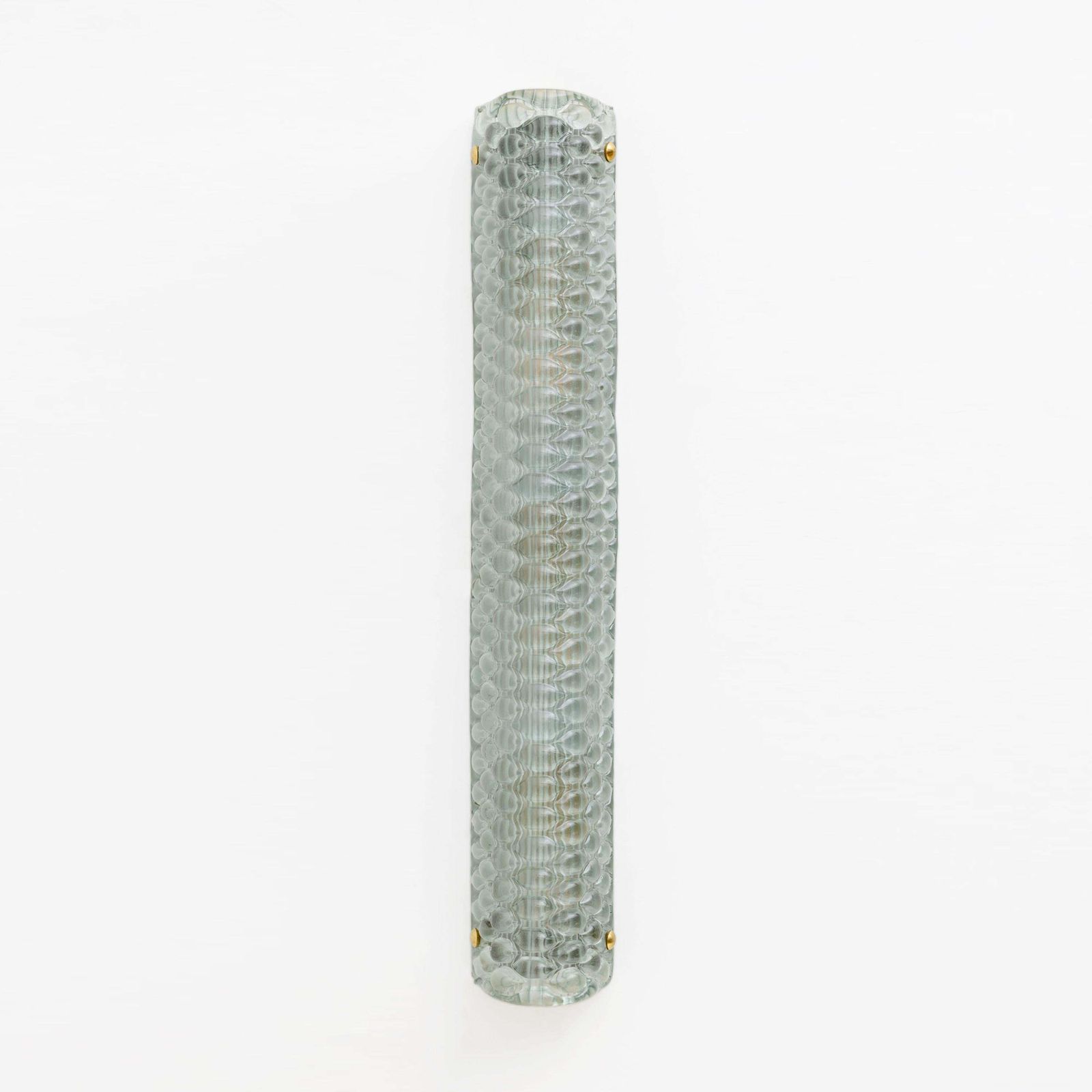 Pair Of Modern Italian Brass And Murano Glass Textured Light Green Wall Sconces photo for sale