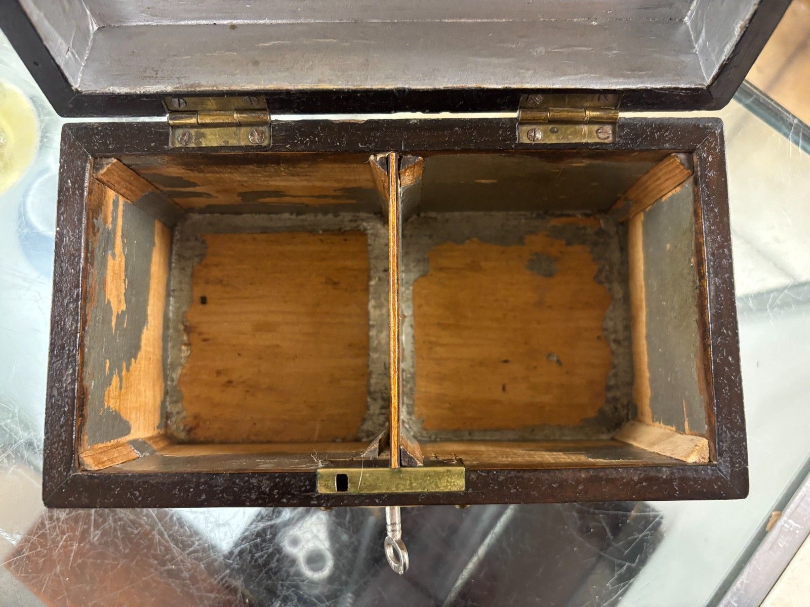 photo for sale Antique 19th Century English Walnut Tea Caddy With Brass Detailing