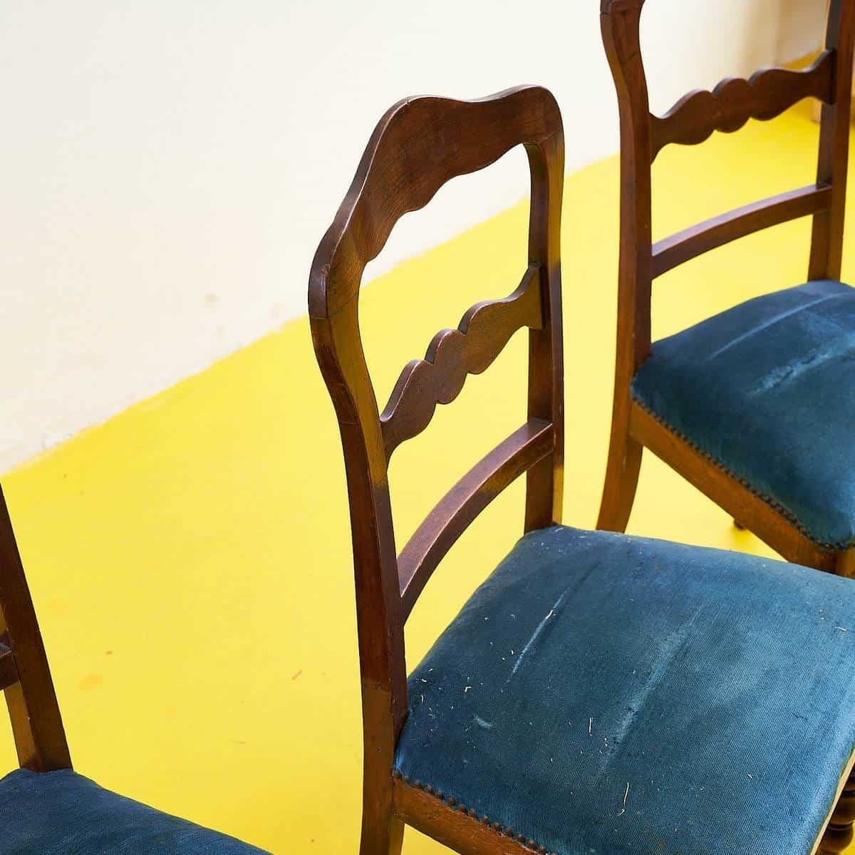 Set Of Wooden Chairs With Green Seat – 4 Pieces photo buy
