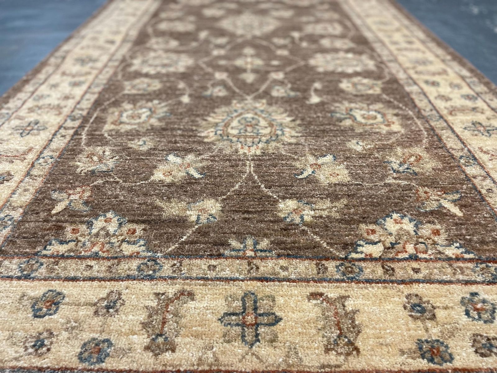 Brown Gold Wool Rug, Handmade Floral Ziegler Carpet, Bedroom Decor 148x96cm photo furniture
