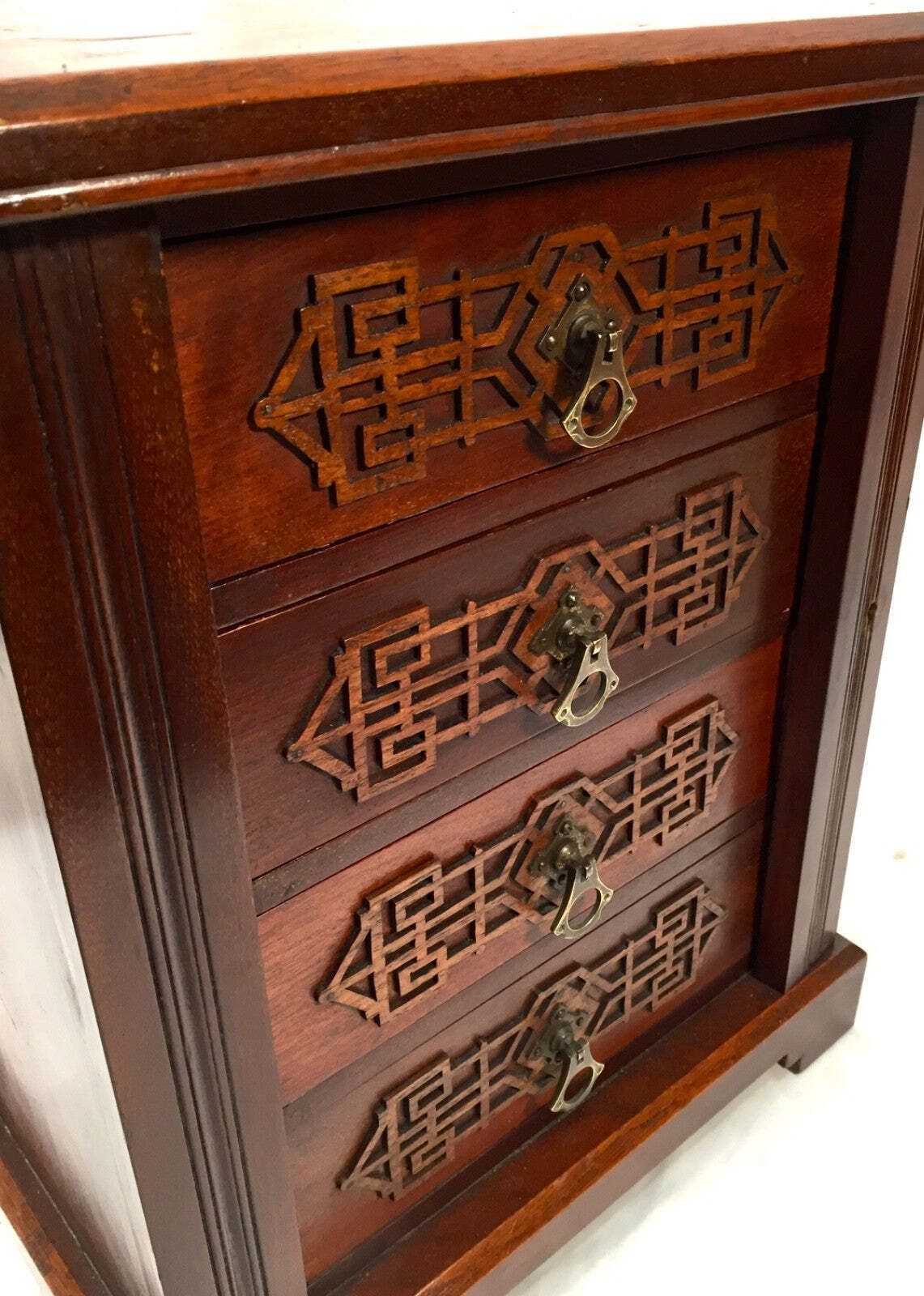 Antique Edwardian Wooden Tabletop Desk Filing Chest Of Drawers Cabinet Box C1910 photo vintage