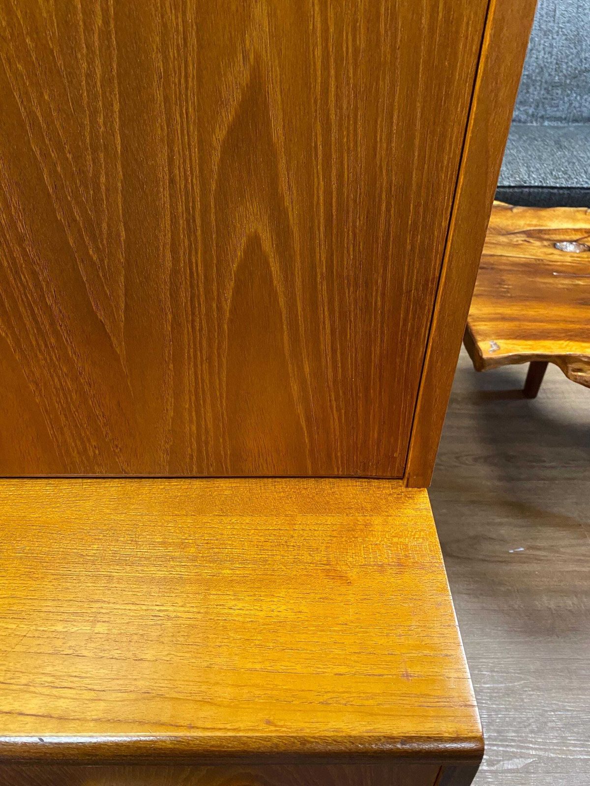 photo furniture Restored Mid Century 1960s Teak G Plan Glazed Single Wall Unit With Drop Down Cocktail Cabinet