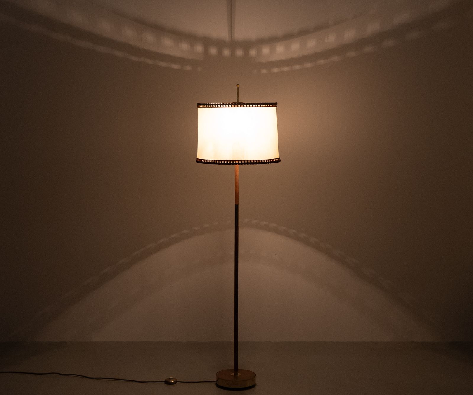 Floor Lamp Charlotte Wawer Parchment Shade Brass Details 1950s Germany photo for sale