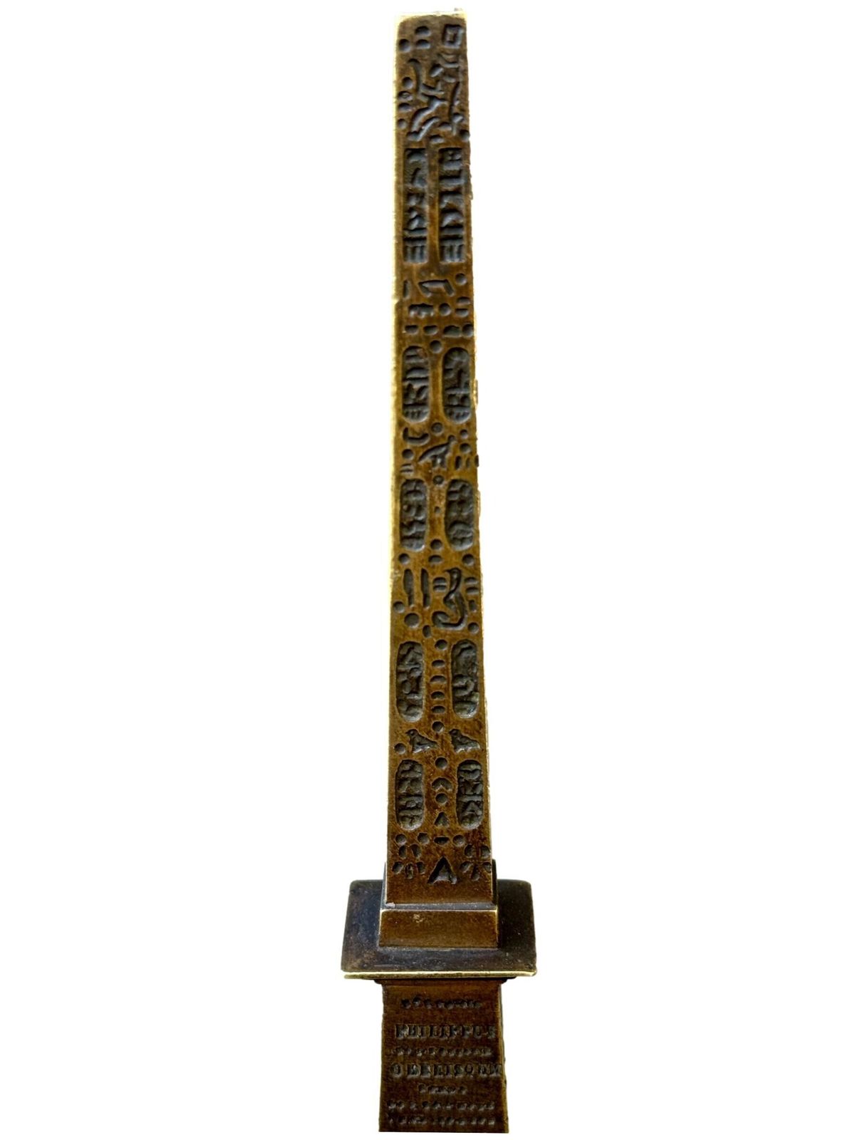 Antique 19th Century Bronze Louxor Obelisk, Souvenir Of Paris, Egyptian Revival Decor photo vintage