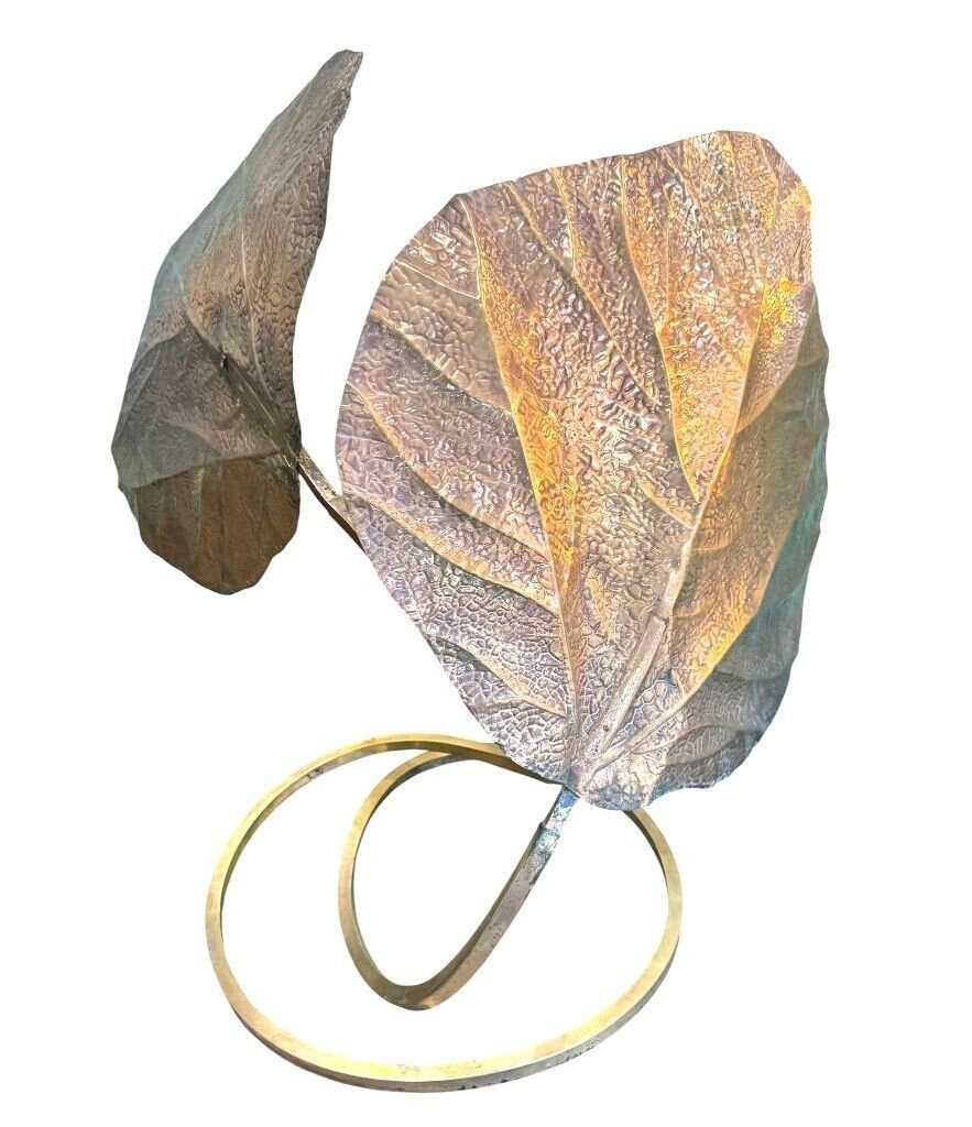 photo furniture A Large Italian 1970s Double Brass "Rhubarb Leaf" Table Lamp By Tommaso Barbi