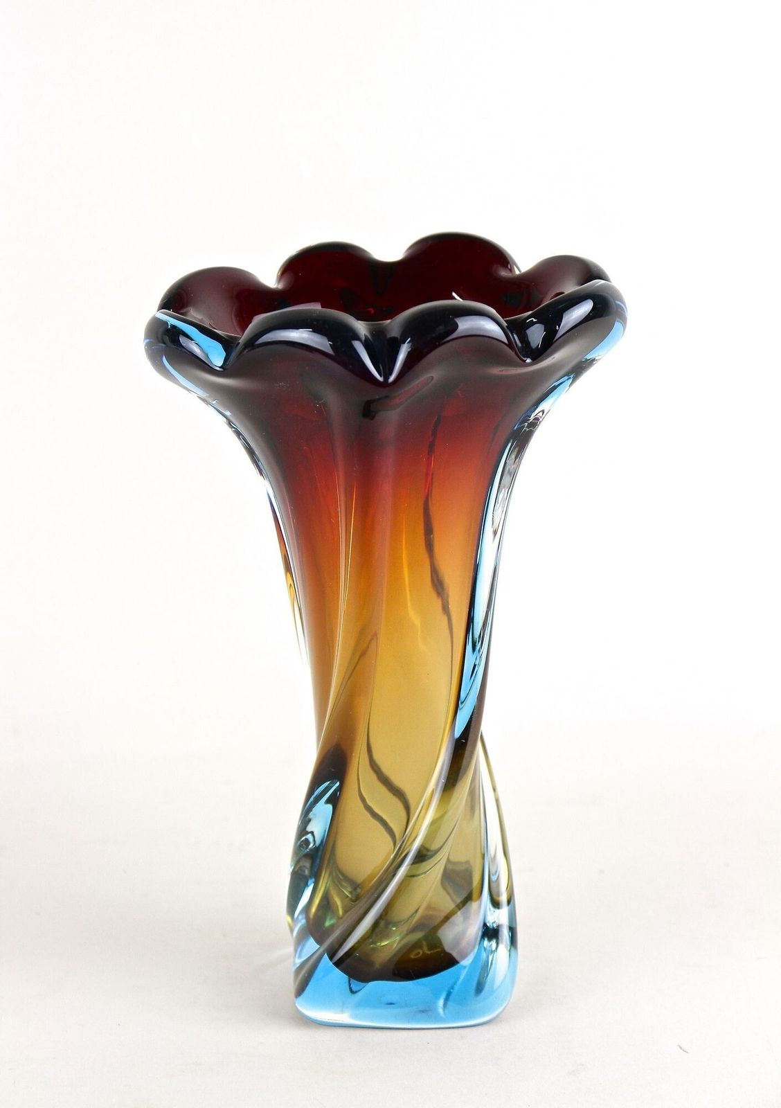 20th Century Murano Glass Vase   Amber/ Dark Red/ Blue, Mid Century, It Ca. 1960 photo Home Decor