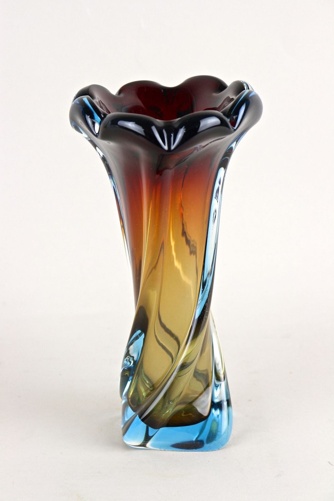 20th Century Murano Glass Vase   Amber/ Dark Red/ Blue, Mid Century, It Ca. 1960 photo buy