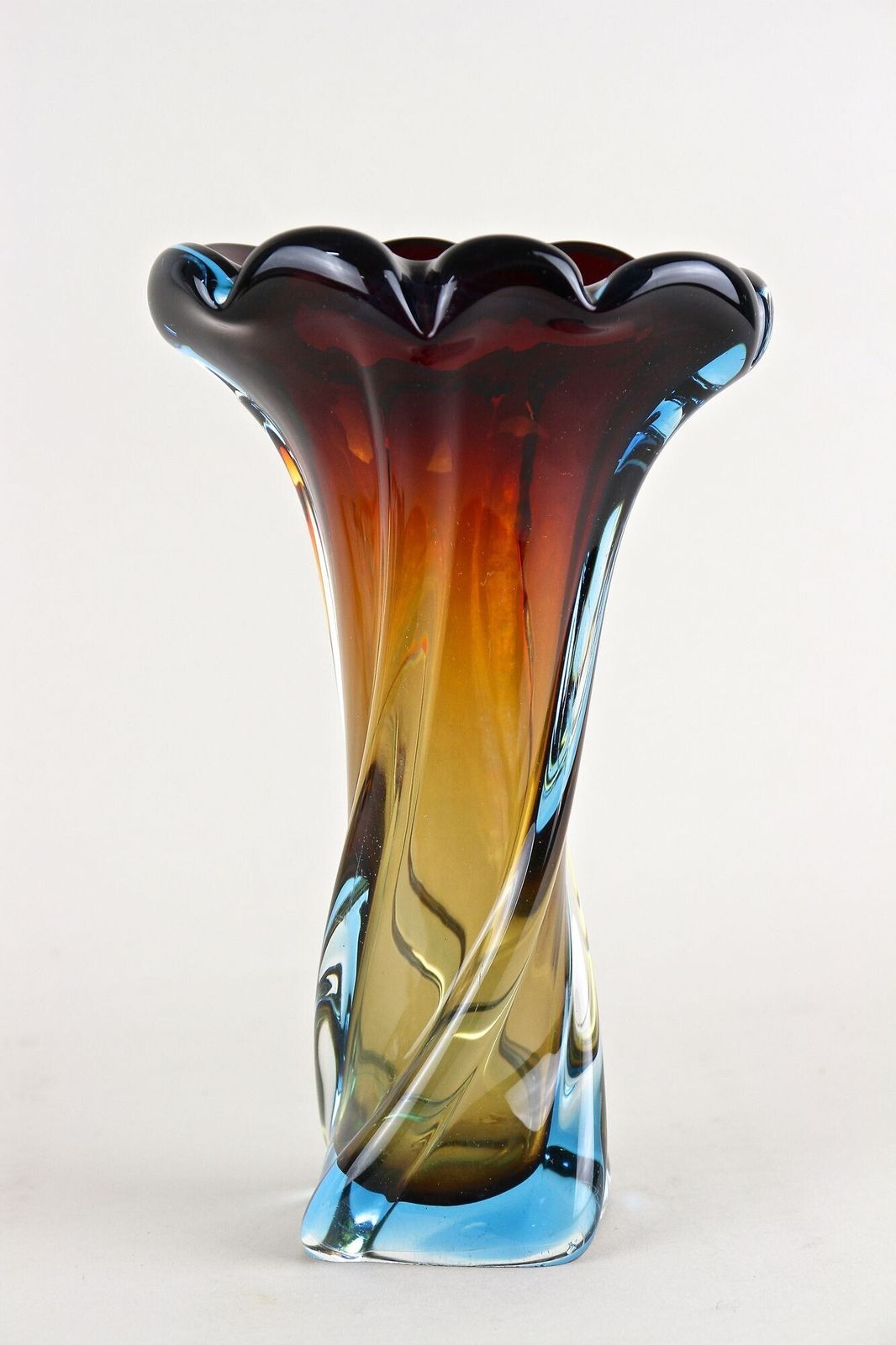 photo furniture 20th Century Murano Glass Vase   Amber/ Dark Red/ Blue, Mid Century, It Ca. 1960