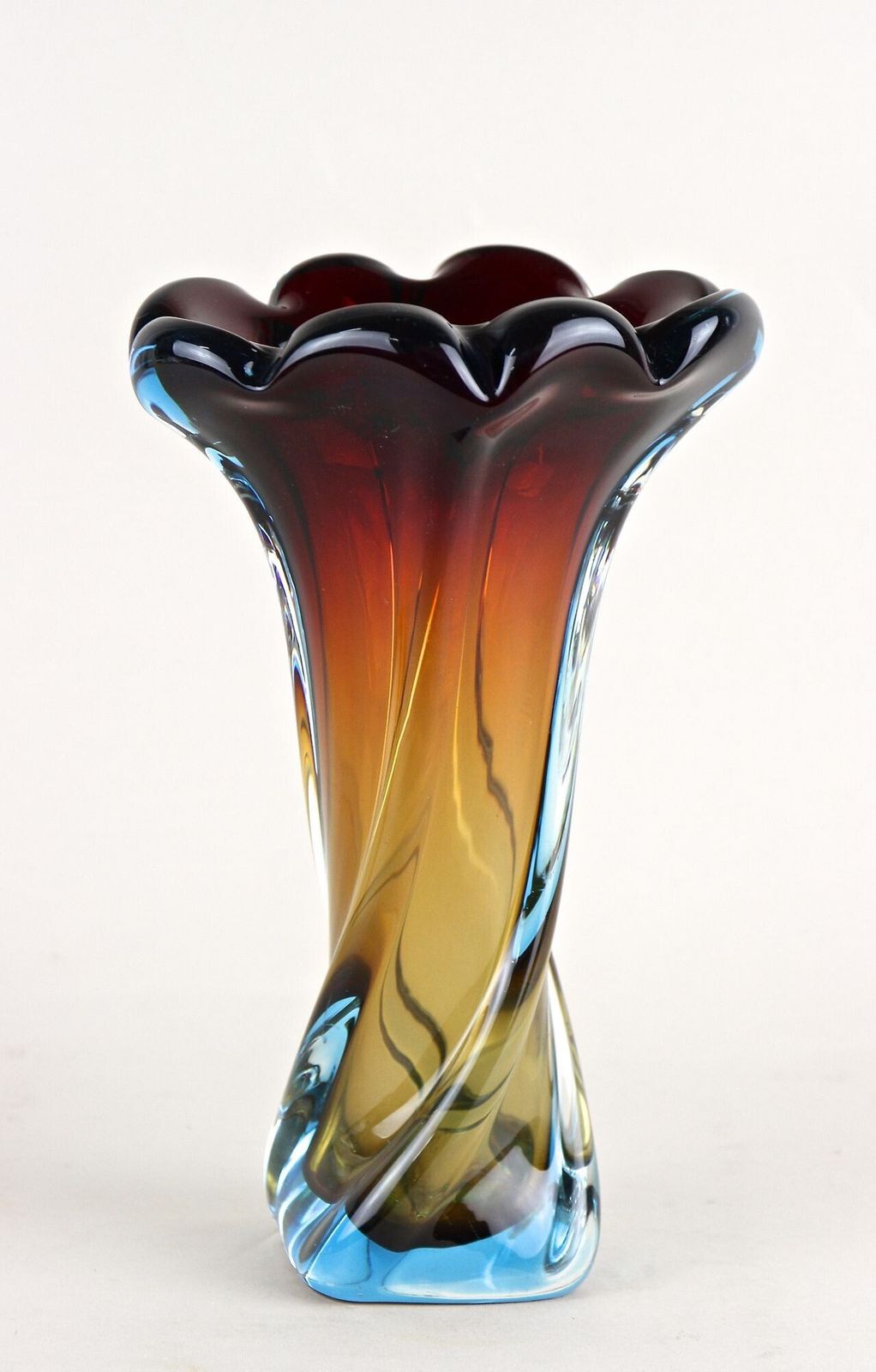 photo vinterior 20th Century Murano Glass Vase   Amber/ Dark Red/ Blue, Mid Century, It Ca. 1960