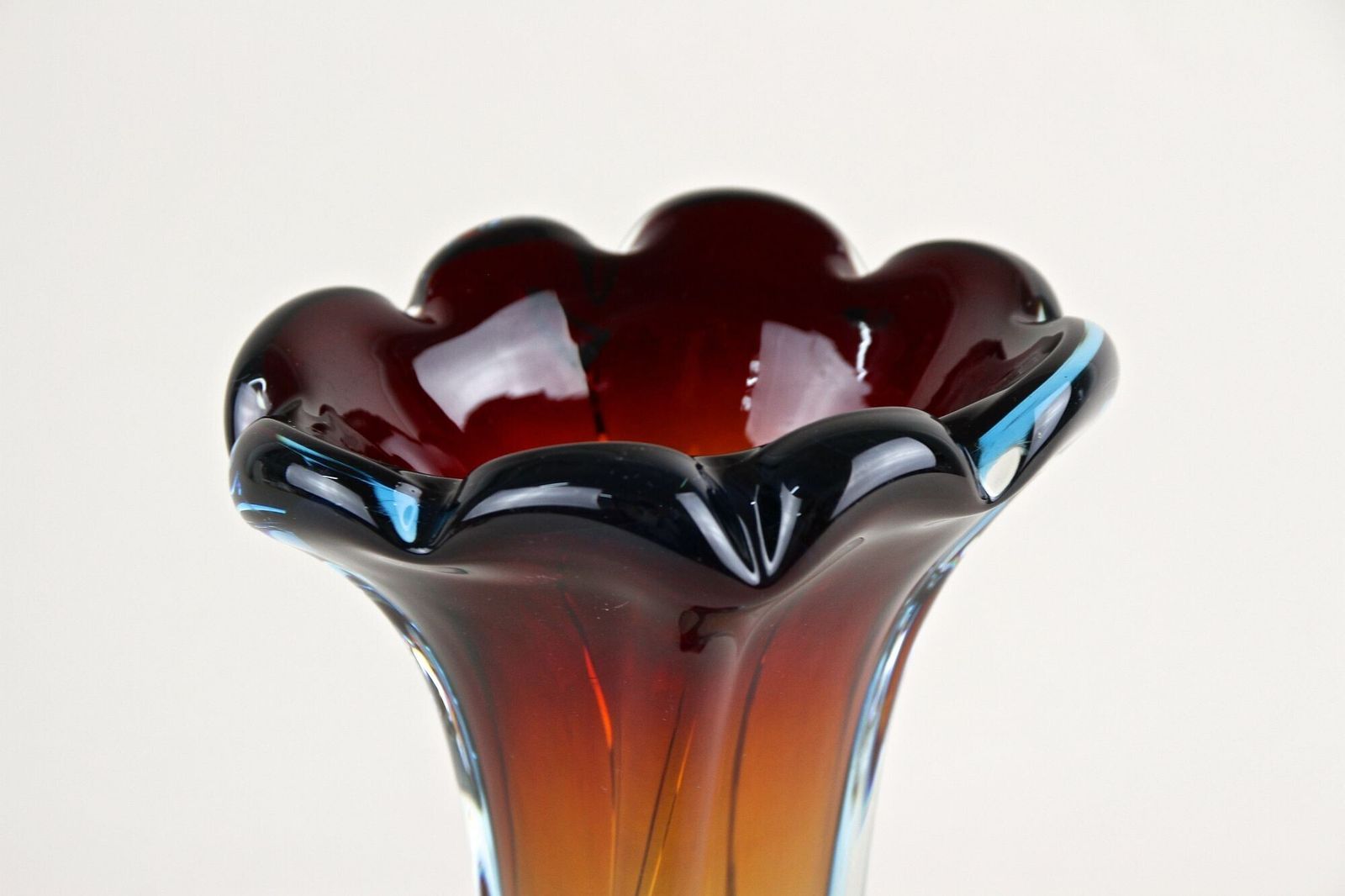 photo buy 20th Century Murano Glass Vase   Amber/ Dark Red/ Blue, Mid Century, It Ca. 1960