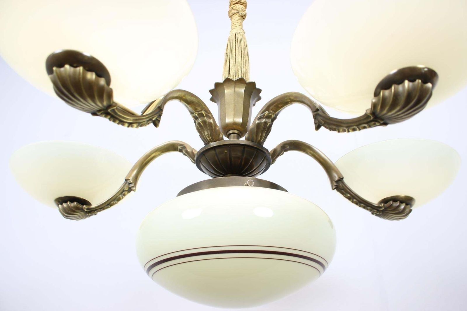 Art Nouveau Brass And Glass Chandelier, 1910s photo for sale