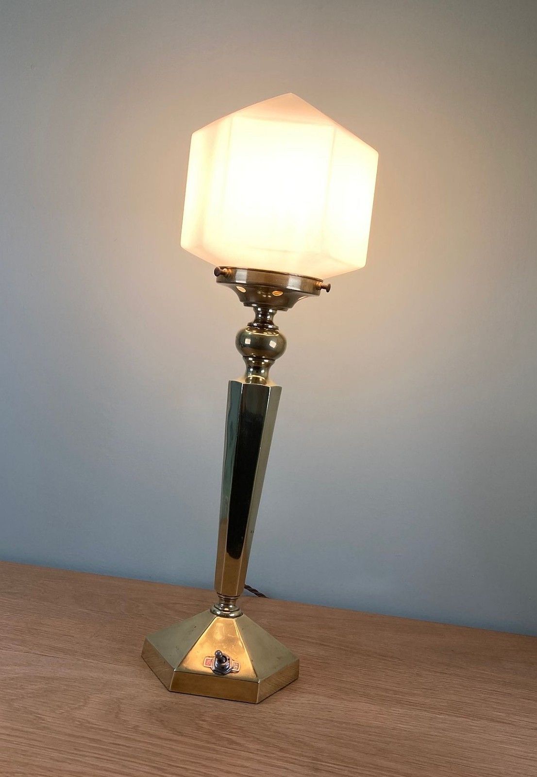 Art Deco Table Lamp Base With Hexagonal Glass Light Shade C1930s Rewired photo furniture