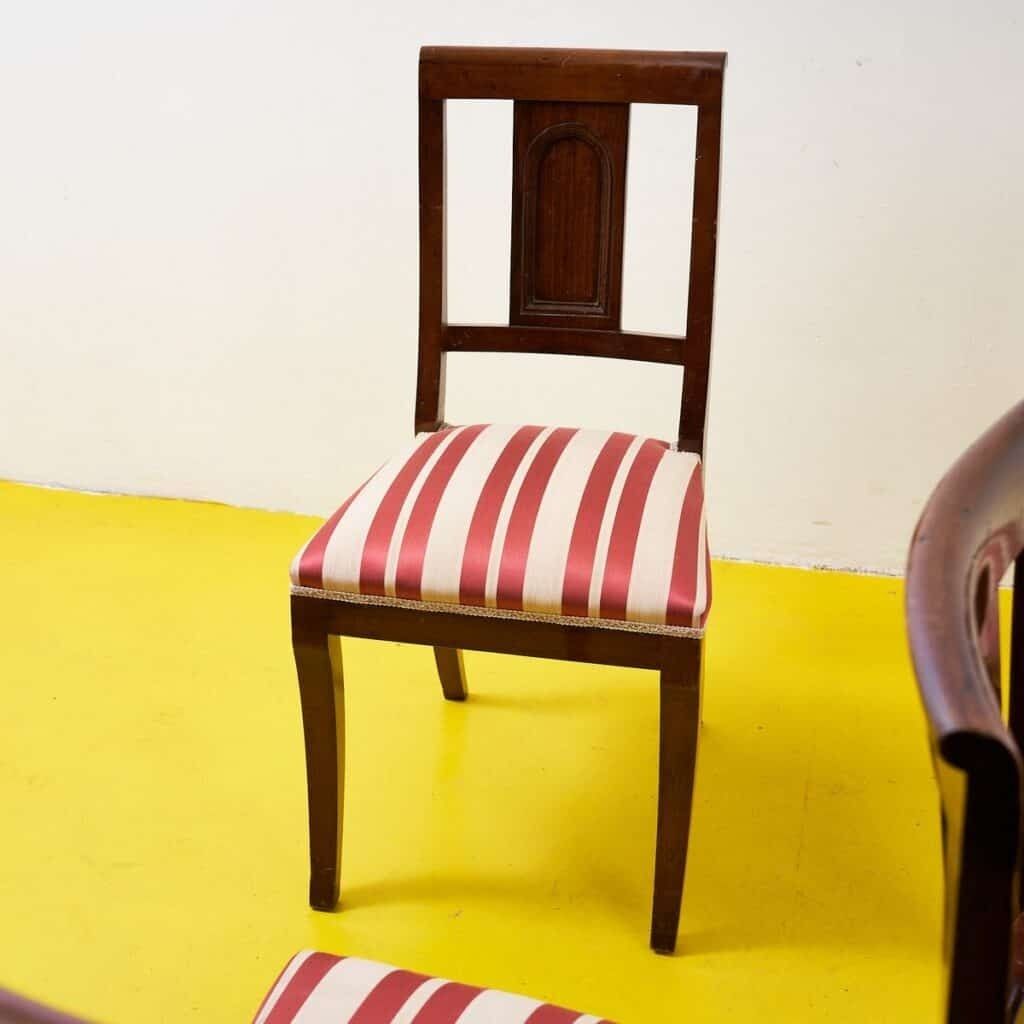 Elegant Wooden Chairs With Striped Pattern From The Early 1900s, 5 Pieces photo vinterior