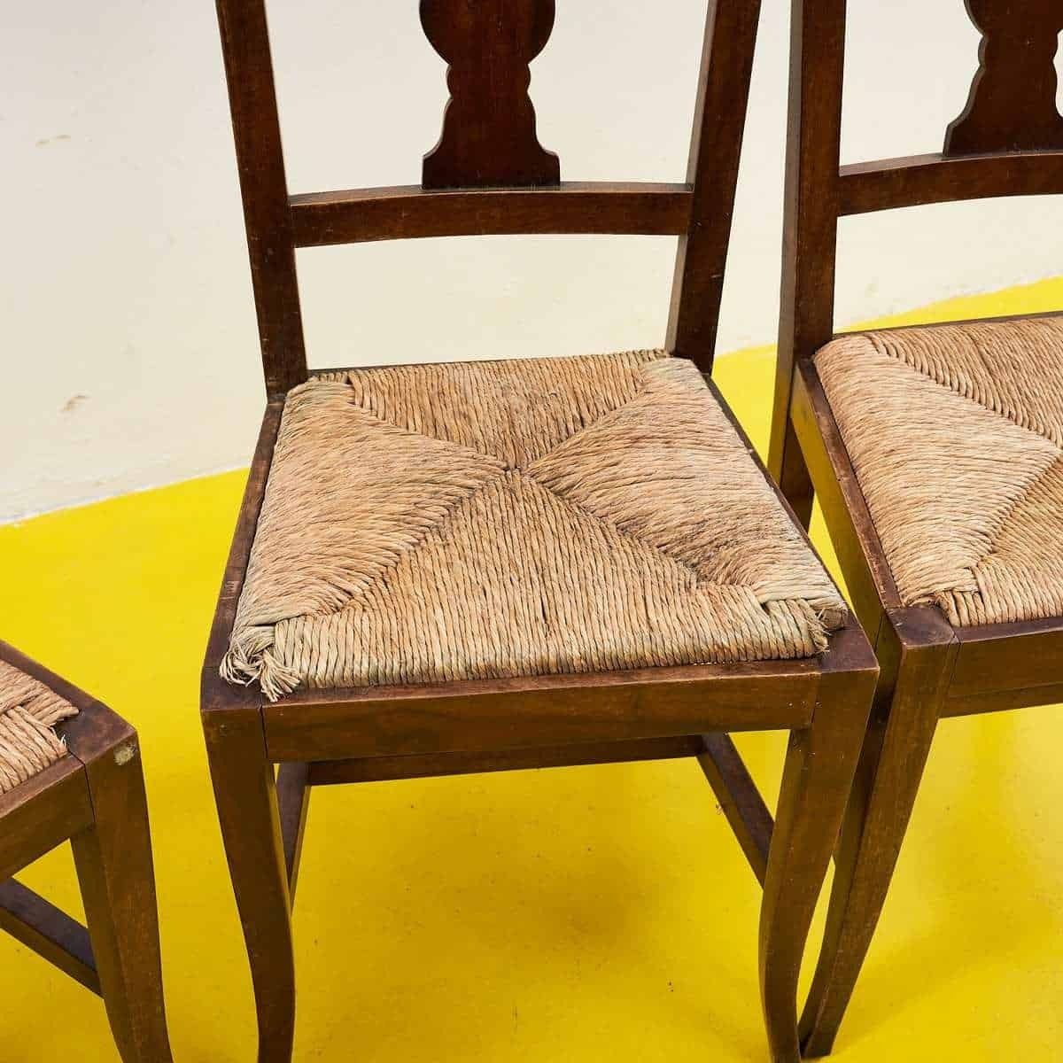 Elegant Wooden Chairs With Straw Seat, 4 Pieces photo vinterior