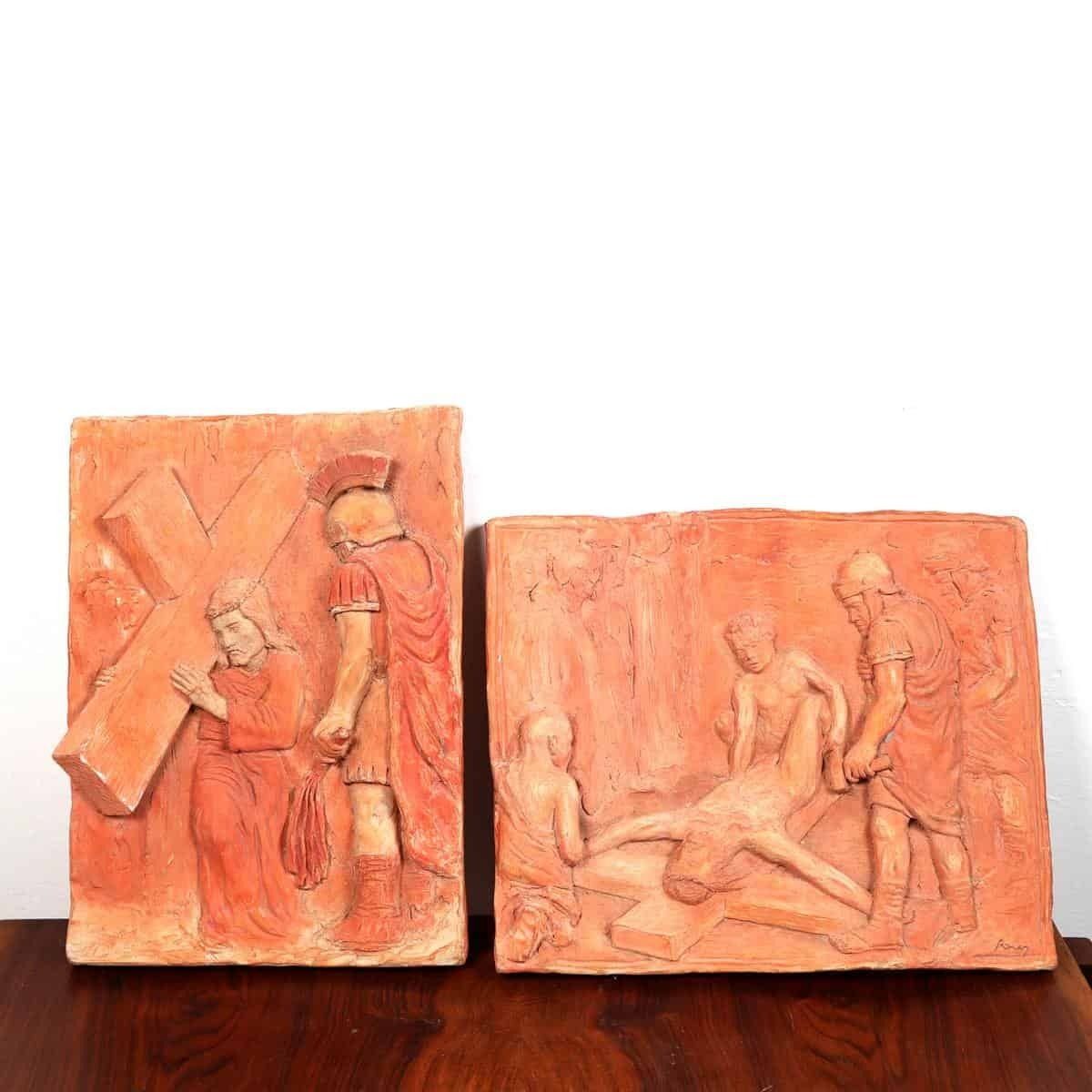 Pair Of Terracotta Bas Reliefs Of Sacred Art