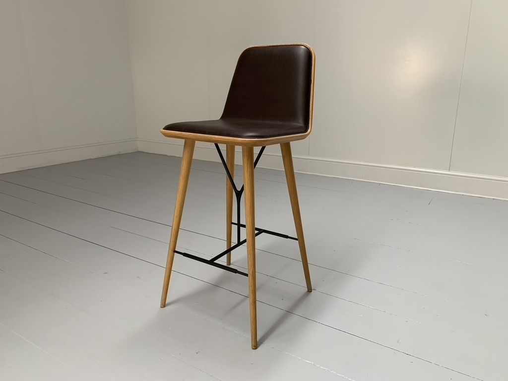 Fredericia “Spine” Counter Bar Stools Set Of 5 In Brown Leather photo for sale