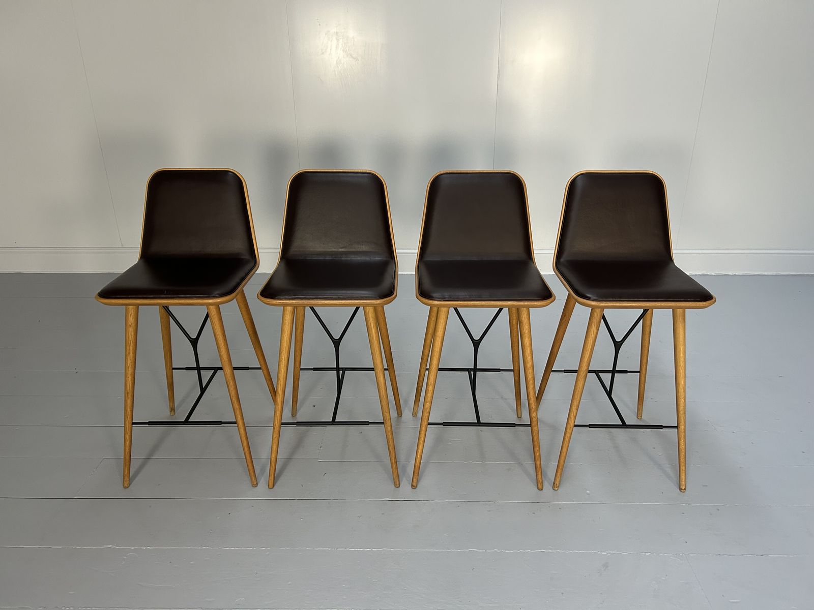 photo buy Fredericia “Spine” Counter Bar Stools Set Of 5 In Brown Leather