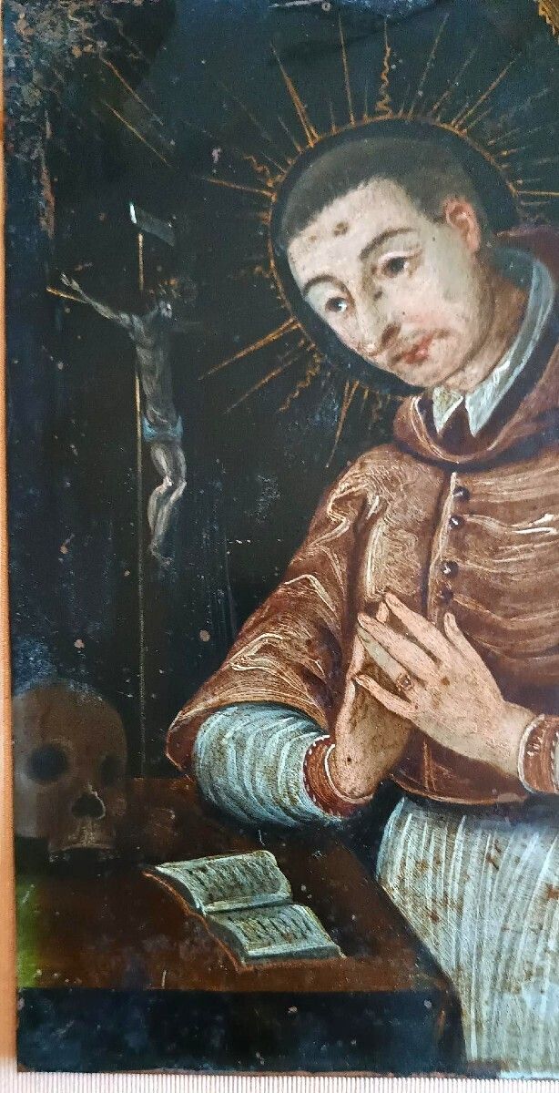 Antique Painting On Copper   Saint Charles Borromea   Italian School, 17th Century photo vinterior