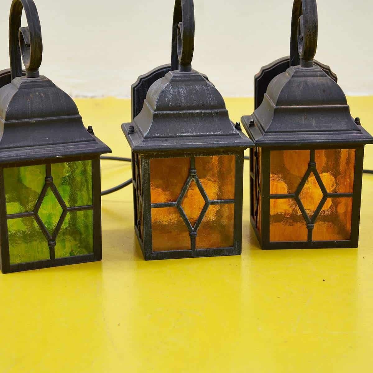 Vintage Street Lamps In Stained Glass And Metal photo for sale