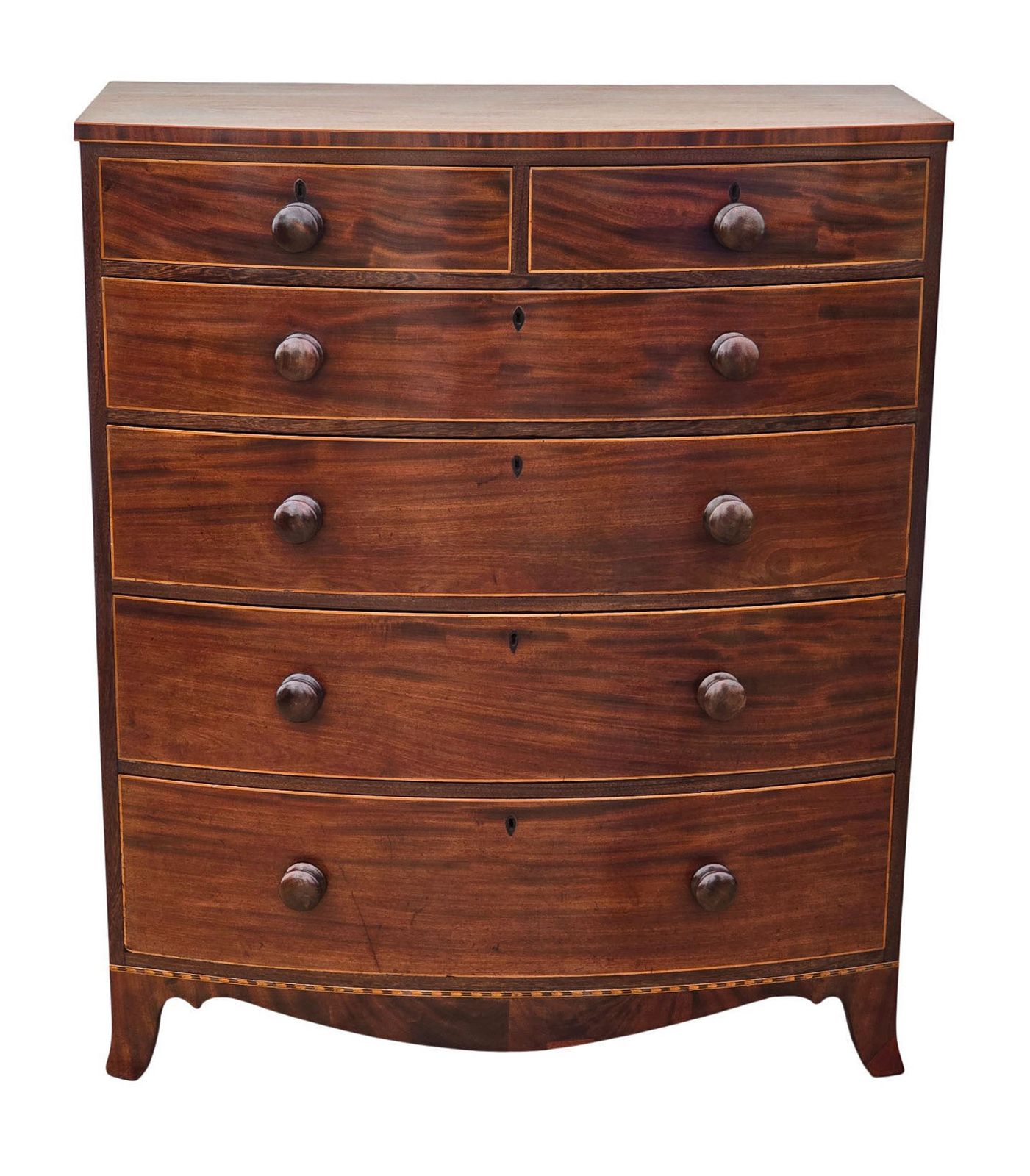 Antique 19th Century Mahogany Bow Front Chest Of Drawers  Fine Quality Gillows