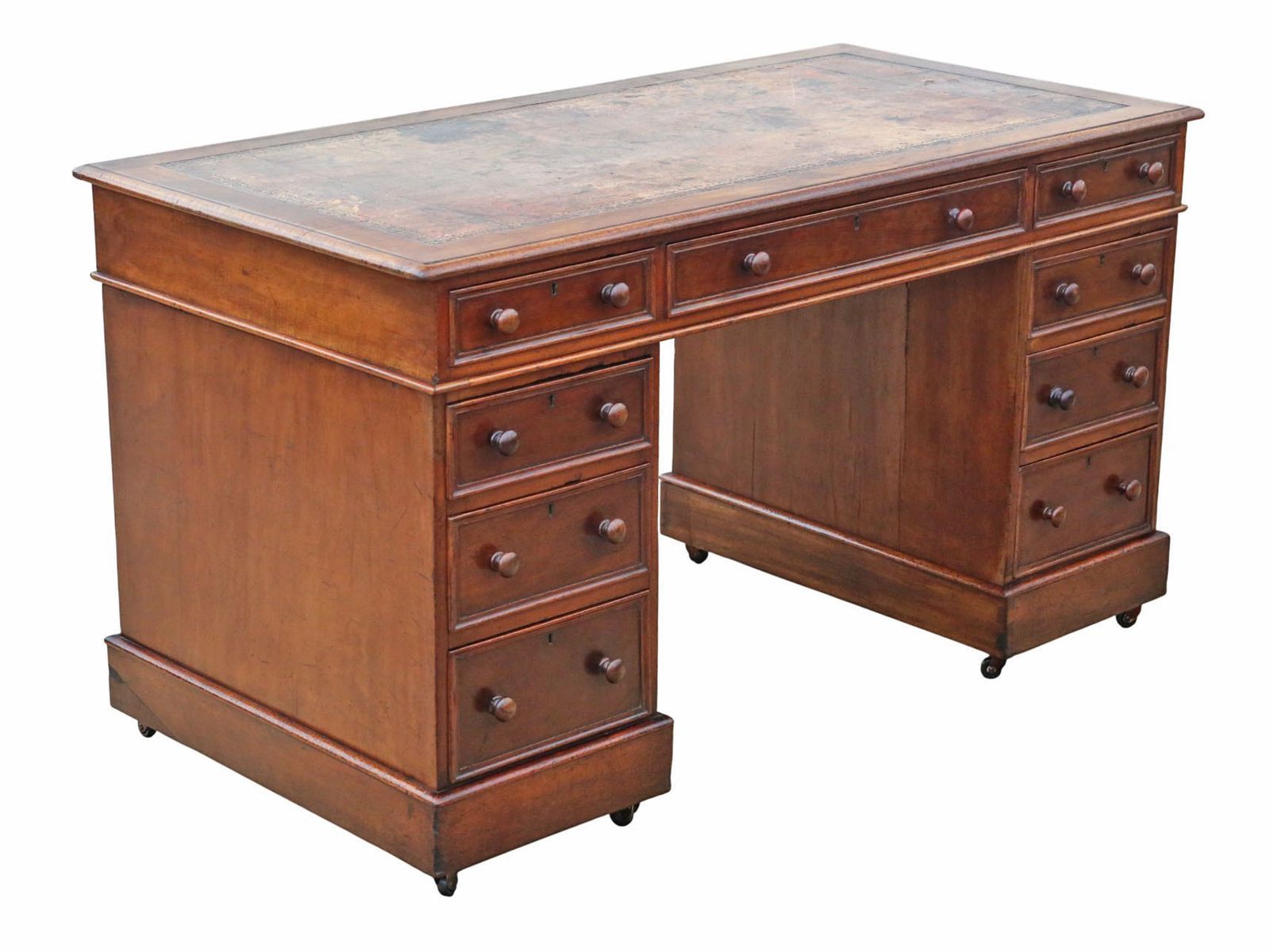 Antique Victorian C.1860 Mahogany Twin Pedestal Writing Desk – Quality Furniture photo for sale