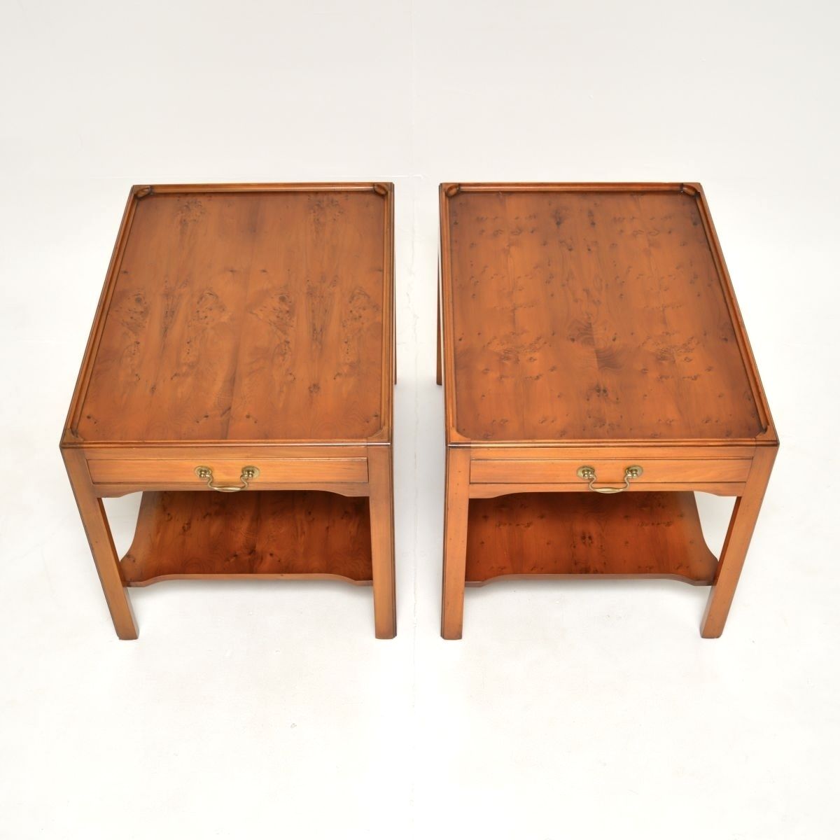 Pair Of Antique Georgian Style Yew Wood Side Tables photo for sale