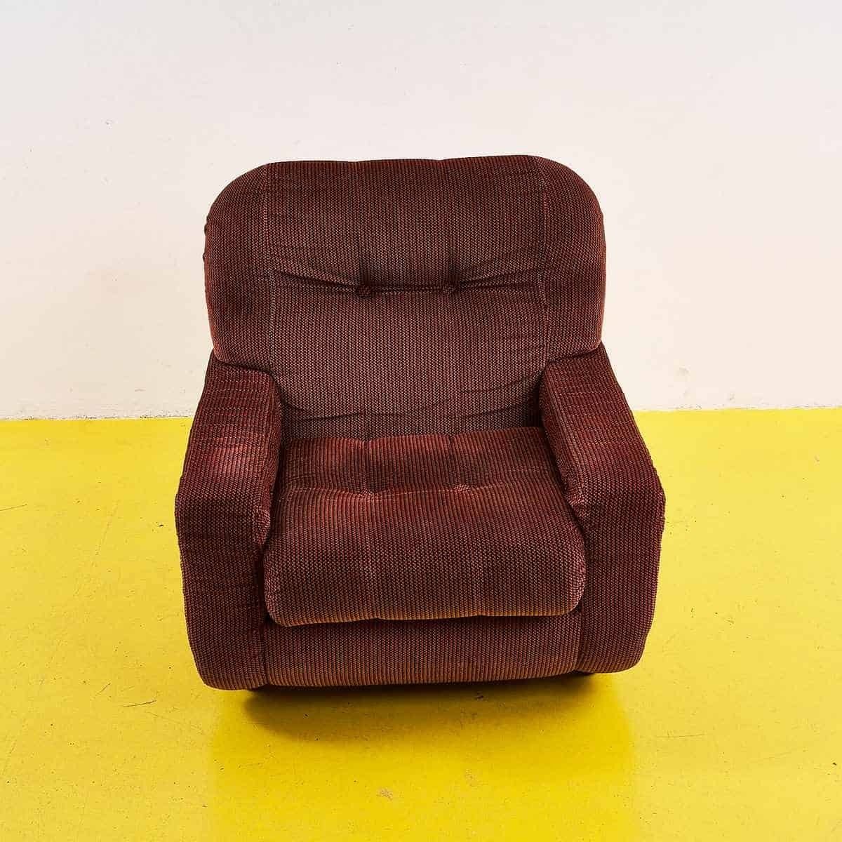 Vintage Armchair In Burgundy Fabric