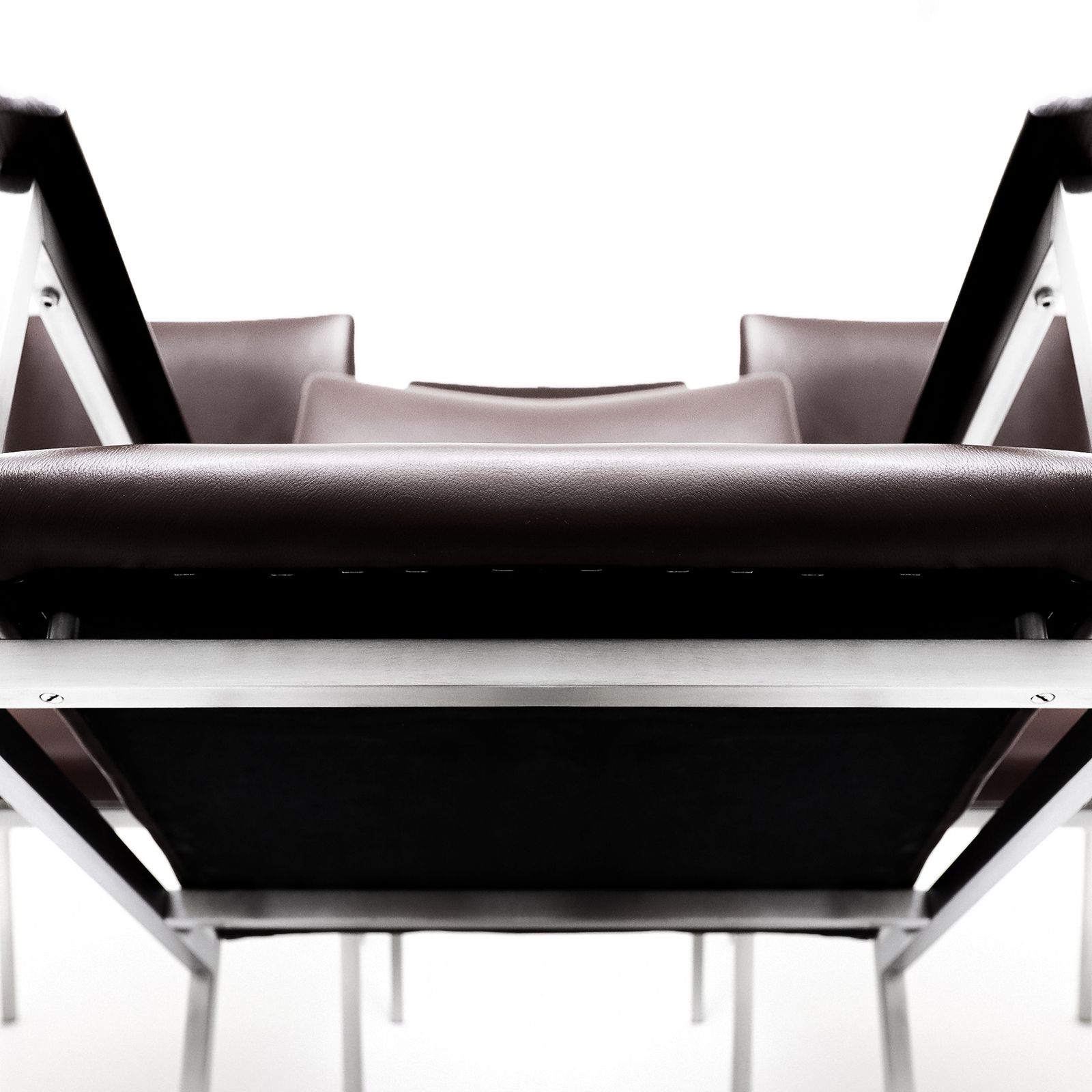 photo buy Set Of 6 Sigvard Bernadotte Vintage Danish Armchairs In Brushed Steel, Walnut And Leather