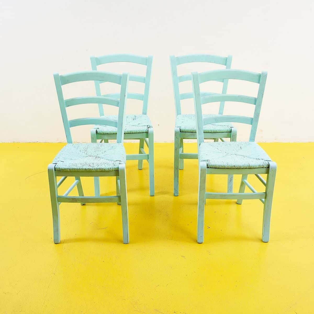Set Of 4 Vintage Straw Seaside Chairs