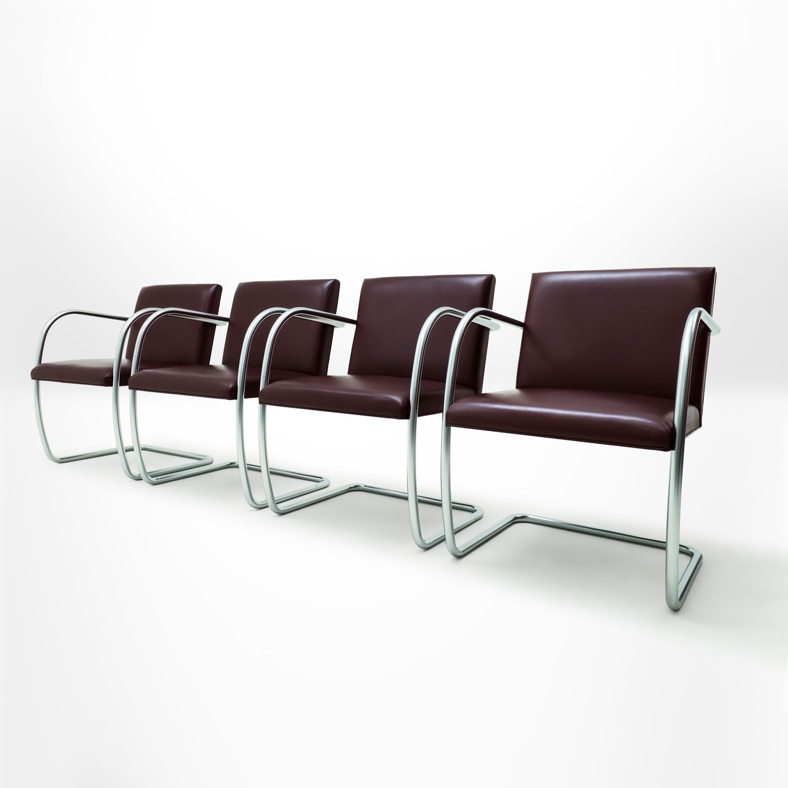 Set Of 4 Mies Van Der Rohe Knoll, Mr50 Brno Leather And Chrome Dining Chairs photo furniture