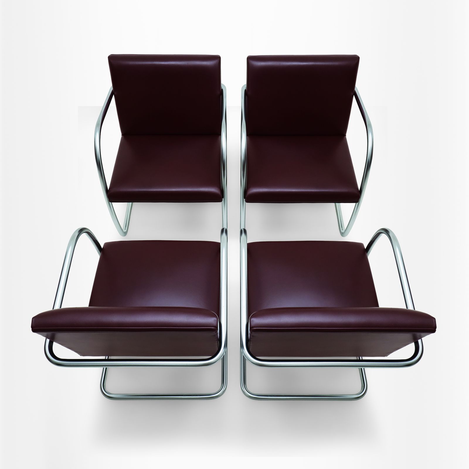 Set Of 4 Mies Van Der Rohe Knoll, Mr50 Brno Leather And Chrome Dining Chairs photo vinterior