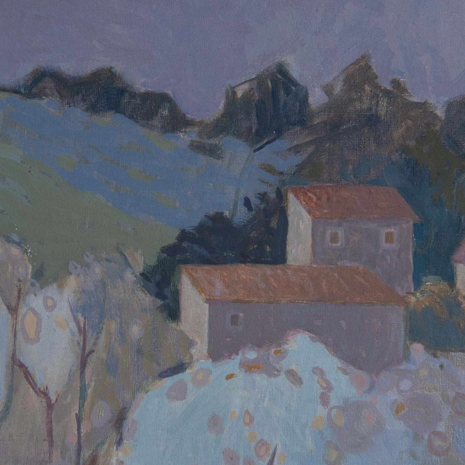 Large Pastel Modernist Village Landscape – Garcia Pitarch   Oil On Canvas photo 3050.0