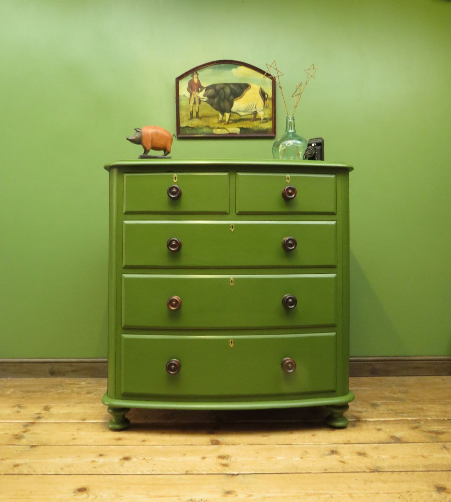photo buy Antique Green Bow Chest Of Drawers