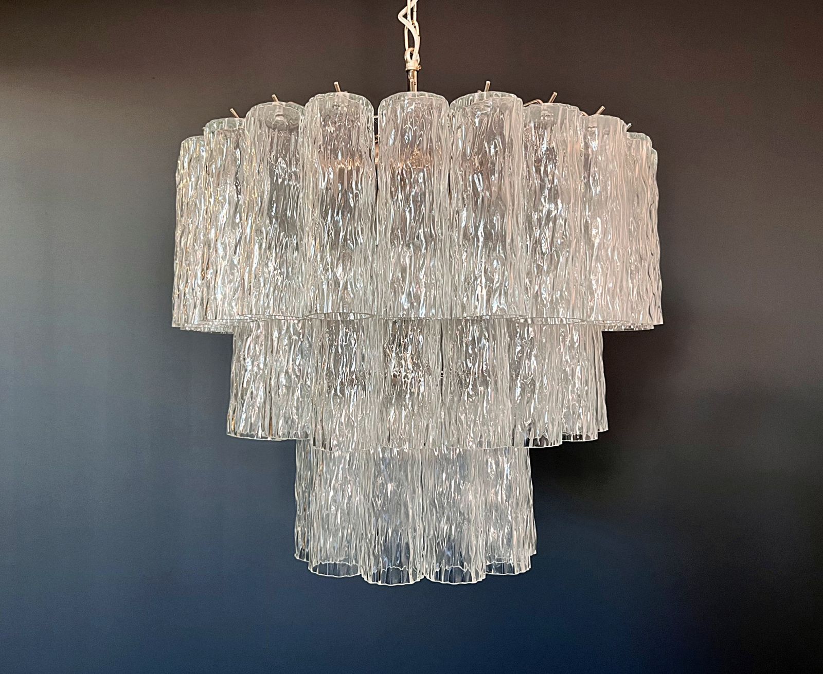 Large Three Tier Venini Murano Glass Tube Chandelier