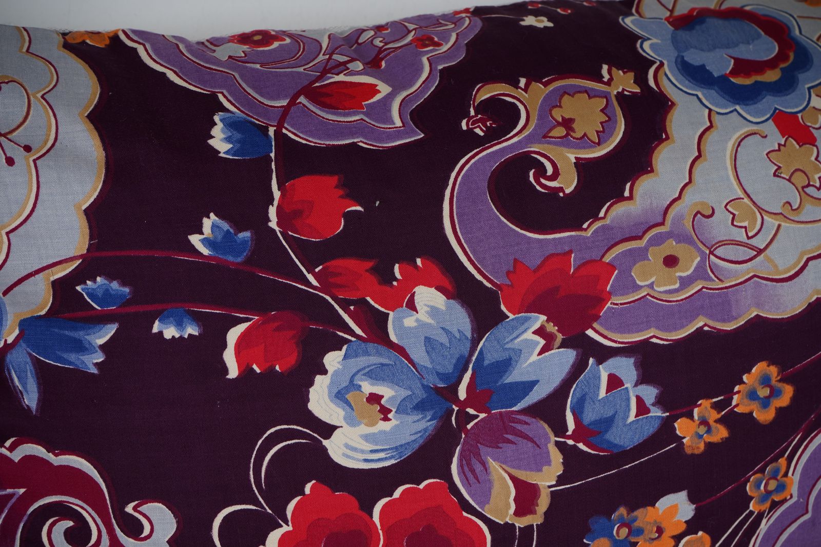 Blue And Red Floral Uzbek Roller Printed Lumbar Pillow Set, Handmade Boho Decorative Cushions photo 100.0