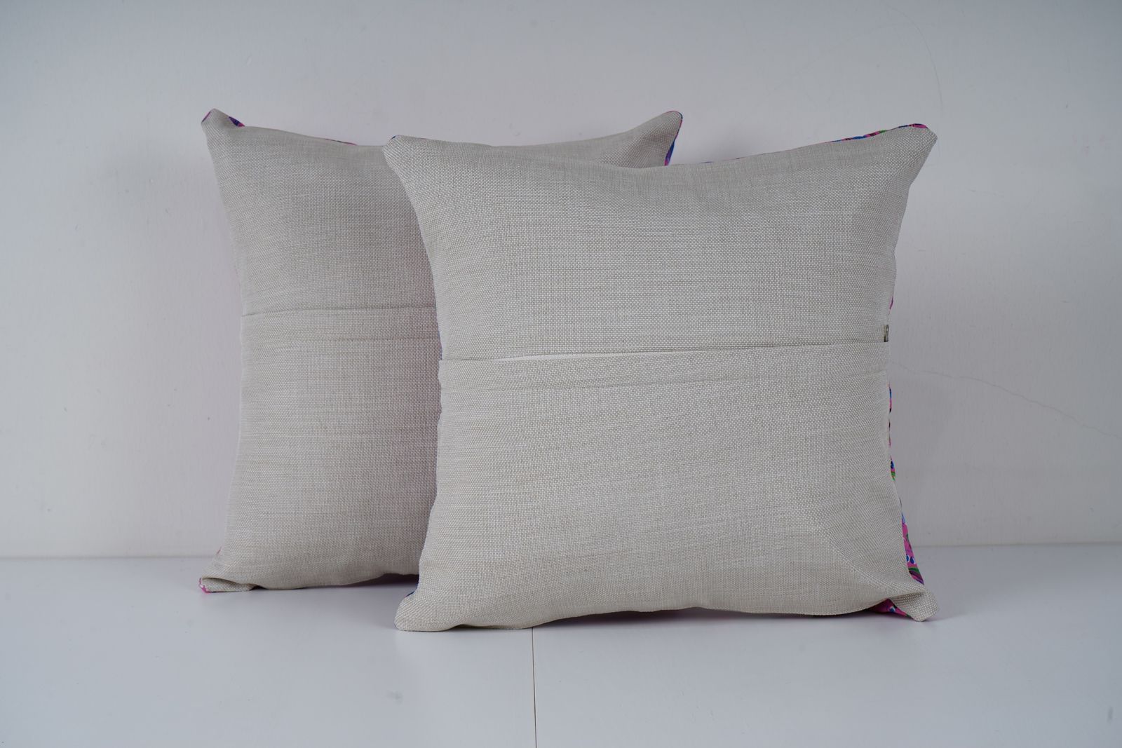 Pink Uzbek Roller Printed Pillow Cover Set, Purple Blue Green Swirl Pattern Handmade Boho Cushions photo Textiles
