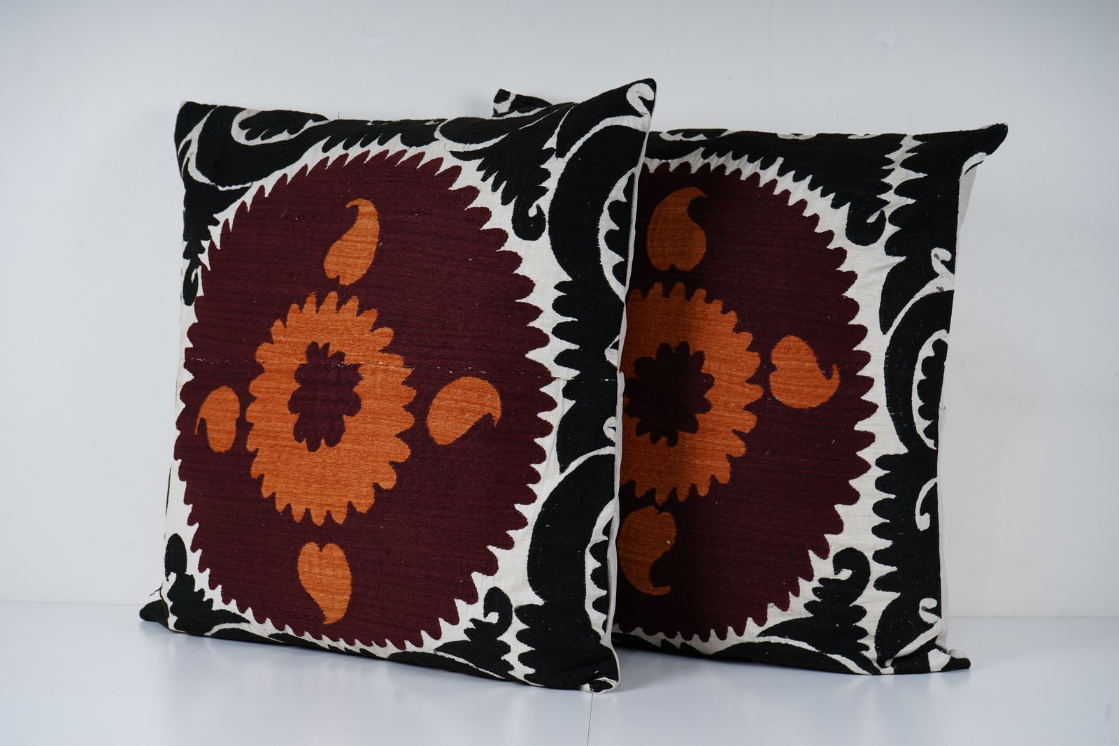 Large Black Suzani Pillow Cover, Handmade Ethnic Cushion, Boho Embroidered Decorative Pillow Cover photo 200.0