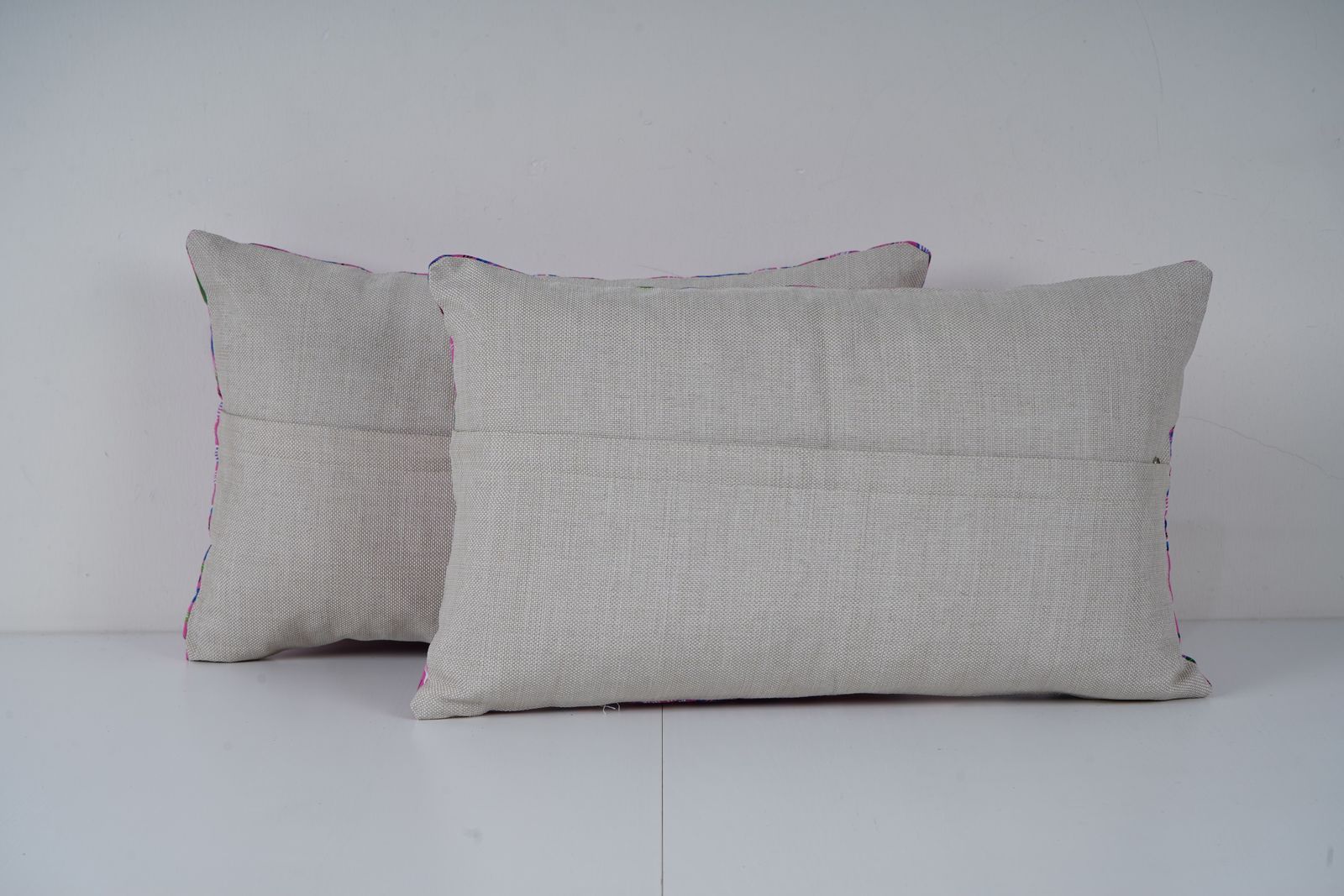 Colorful Pink Uzbek Roller Printed Lumbar Pillow Set, Blue And Purple Swirl Handmade Cushion Covers Decor photo Textiles