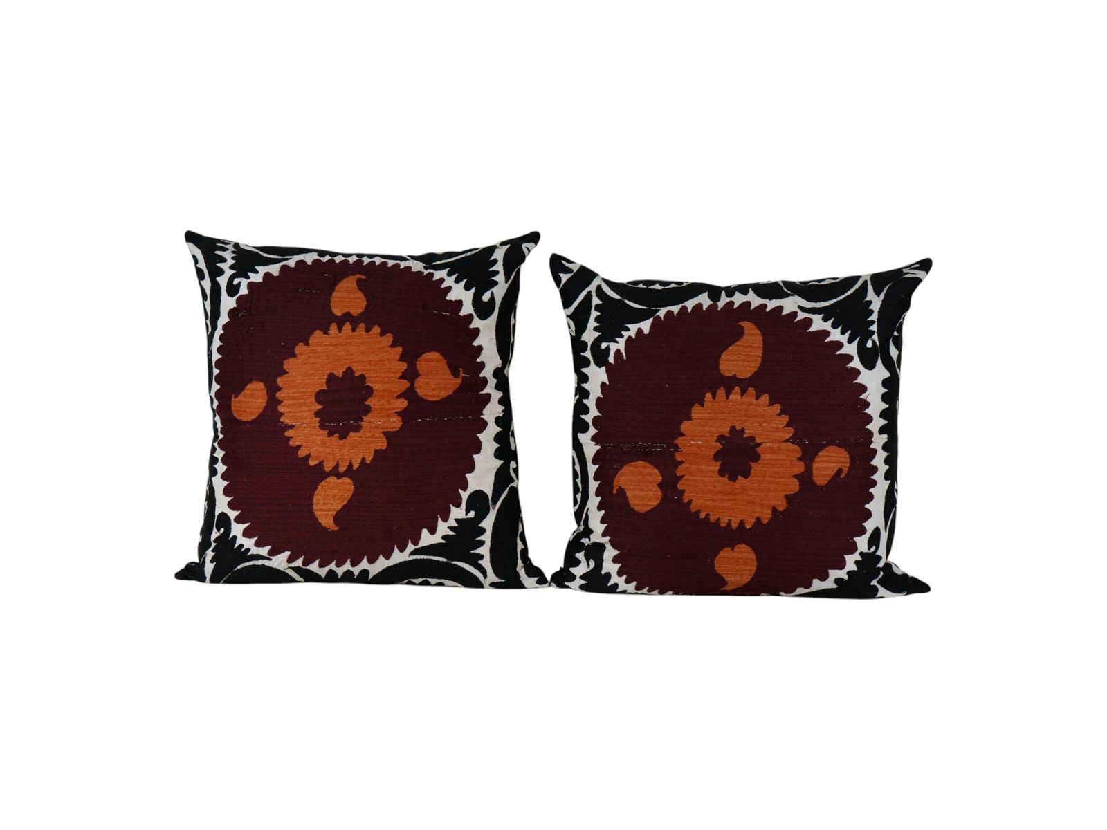 Pair Suzani Pillow Cover, Vintage Uzbek Embroidery Pillows, Bohemian Home Decor, Handmade Cotton  Cases, Set Of 2