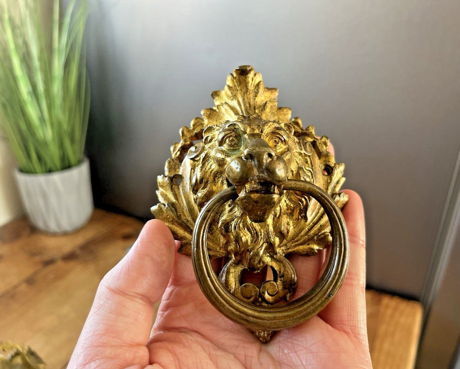 photo furniture 1 Quality French Antique Lions Head Mask Gilt Brass Door Knocker Or Handle Pull