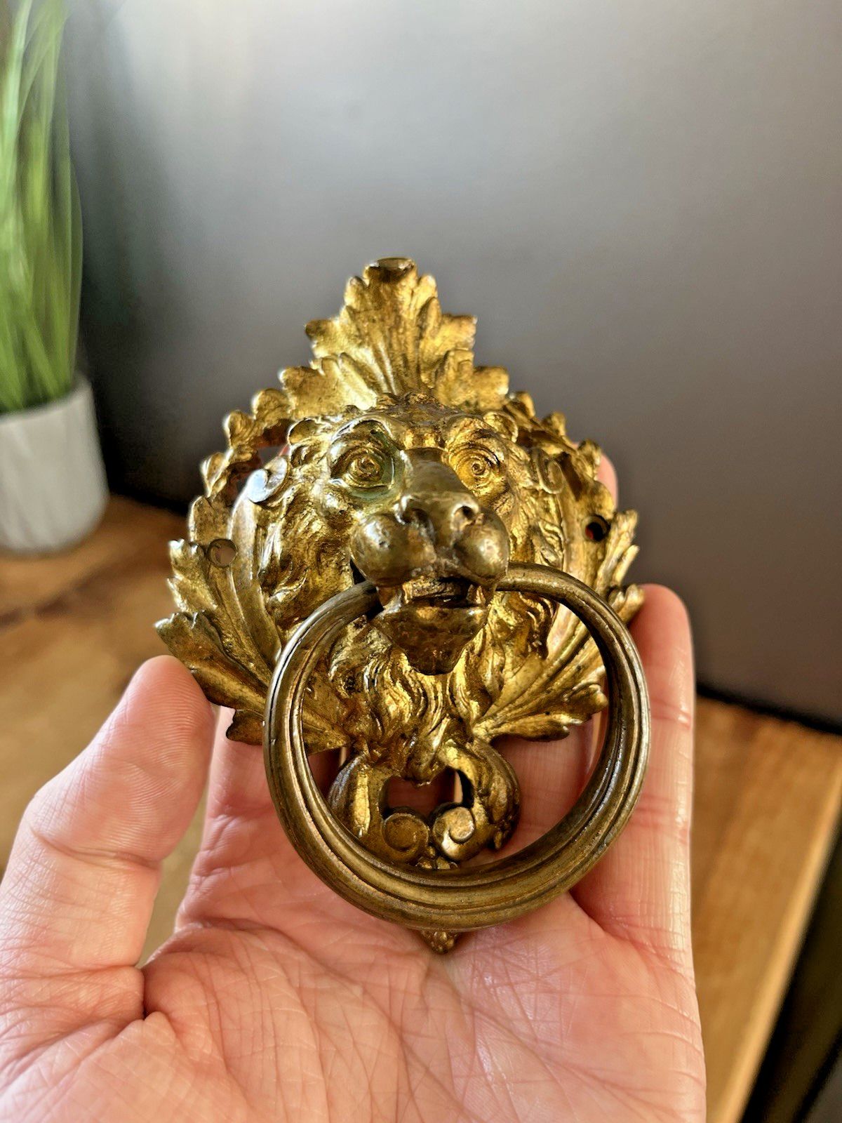 photo for sale 1 Quality French Antique Lions Head Mask Gilt Brass Door Knocker Or Handle Pull